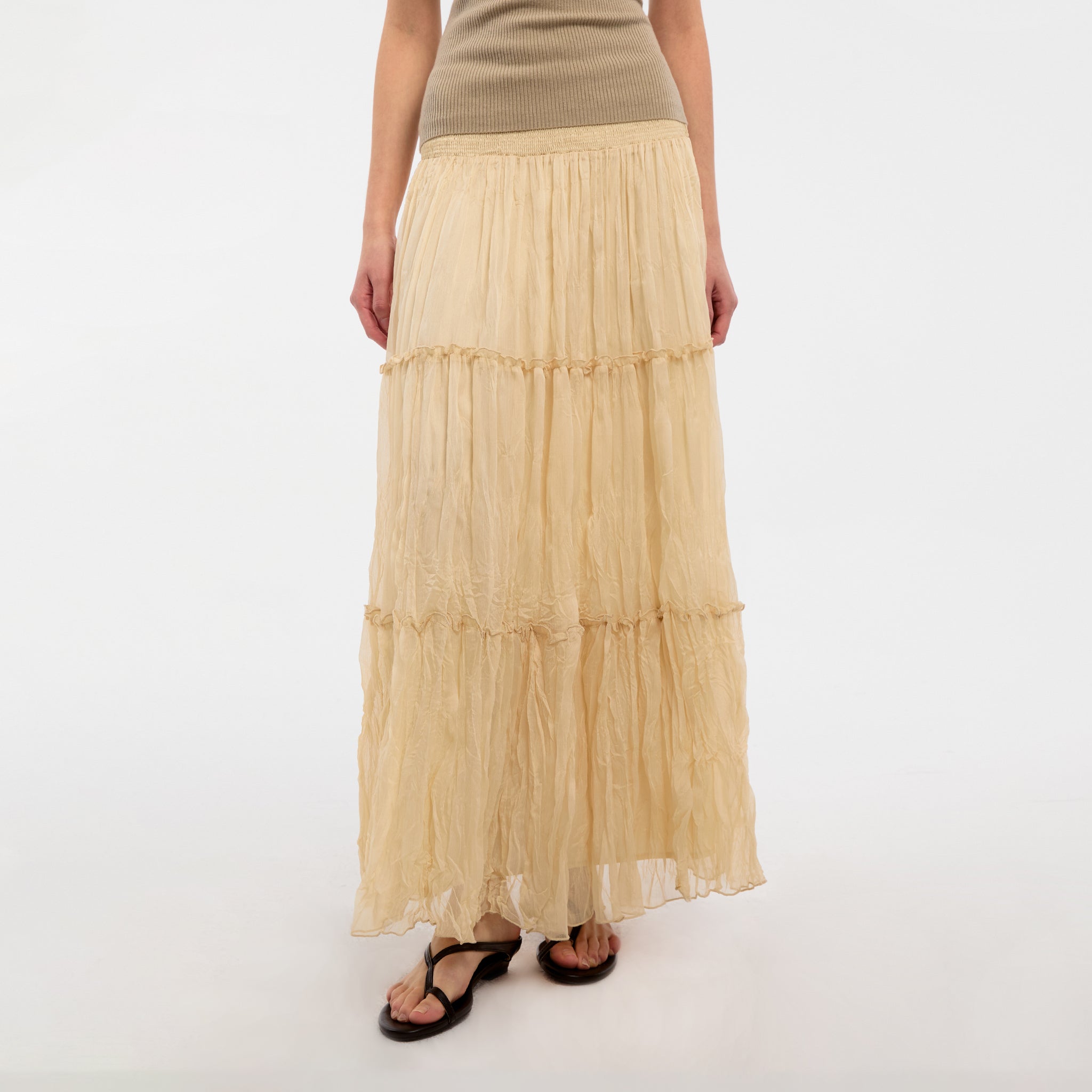 CUBIC Pleated and Gathered Design Tulle Skirt-9