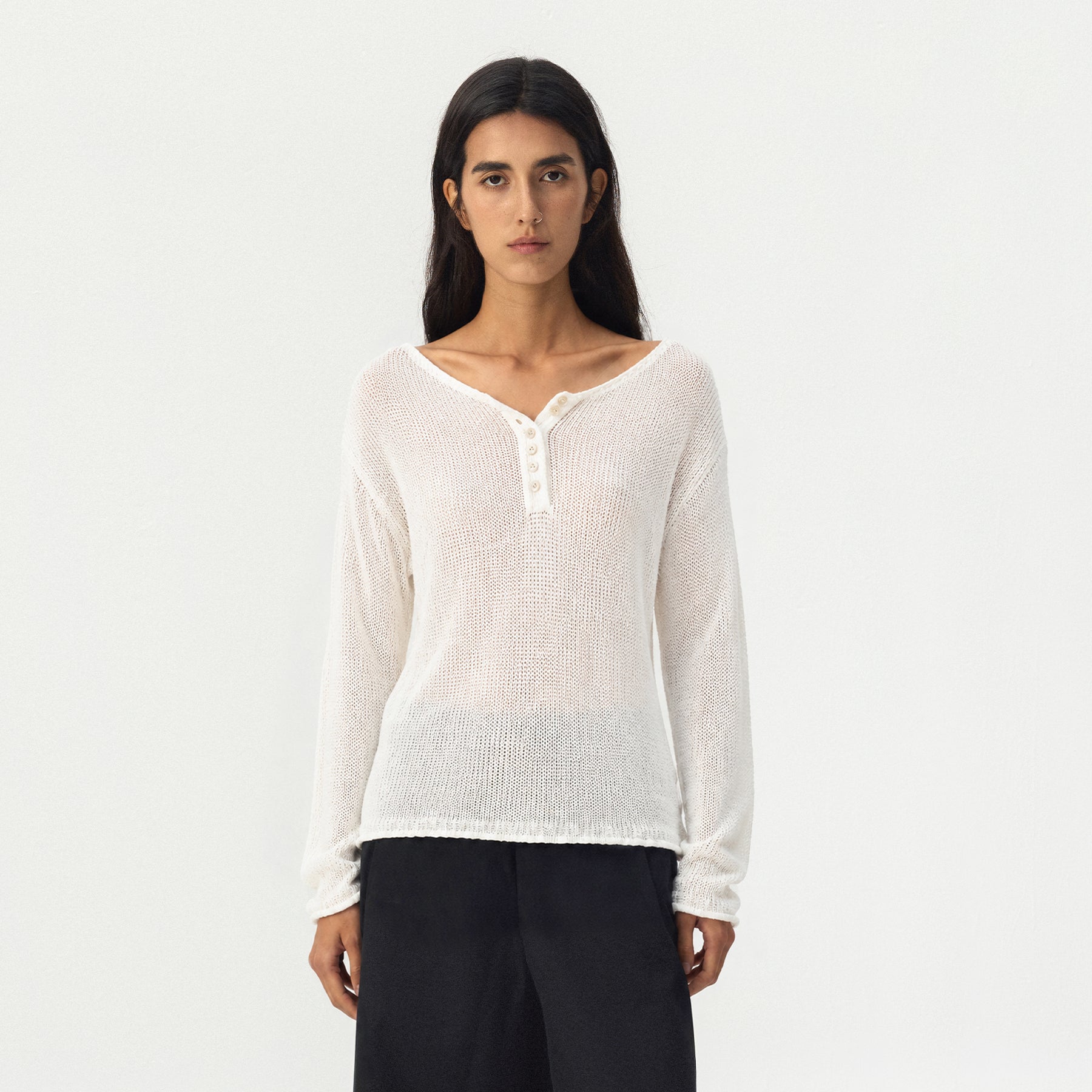 CUBIC Button Detail Open-Knit Top-9