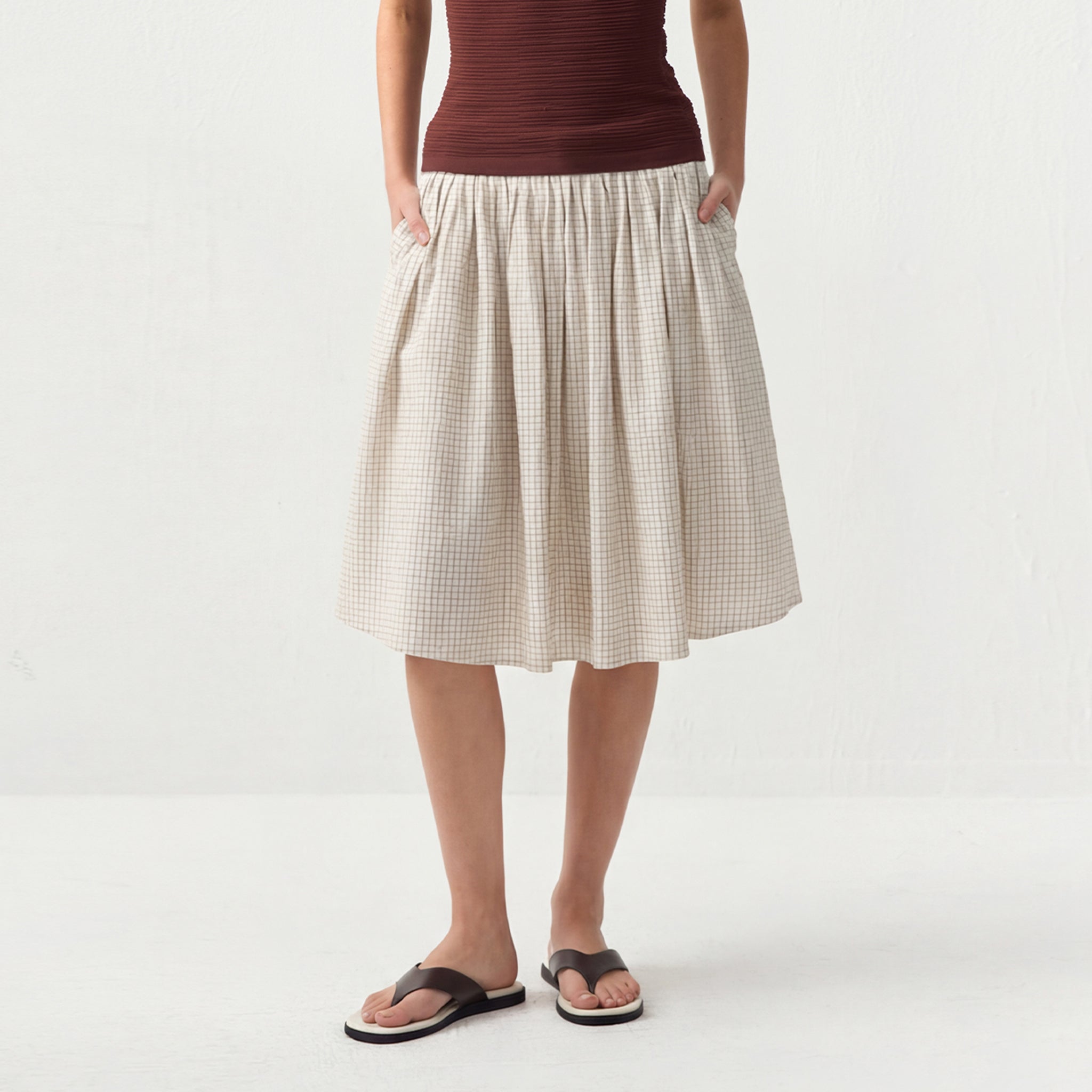100% Cotton A-Line Midi Skirt-8