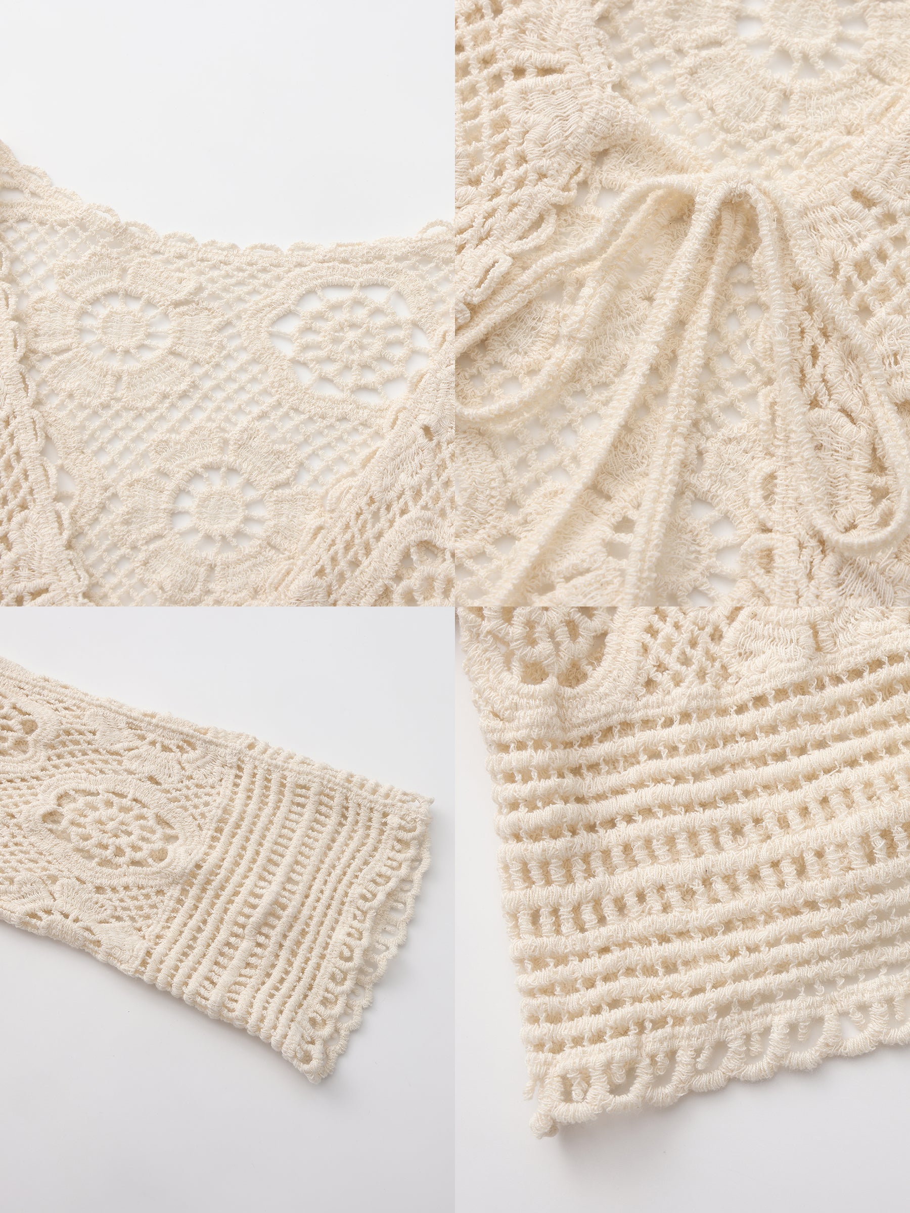 CUBIC Cotton Crochet Lace Trim Cropped Cardigan-8