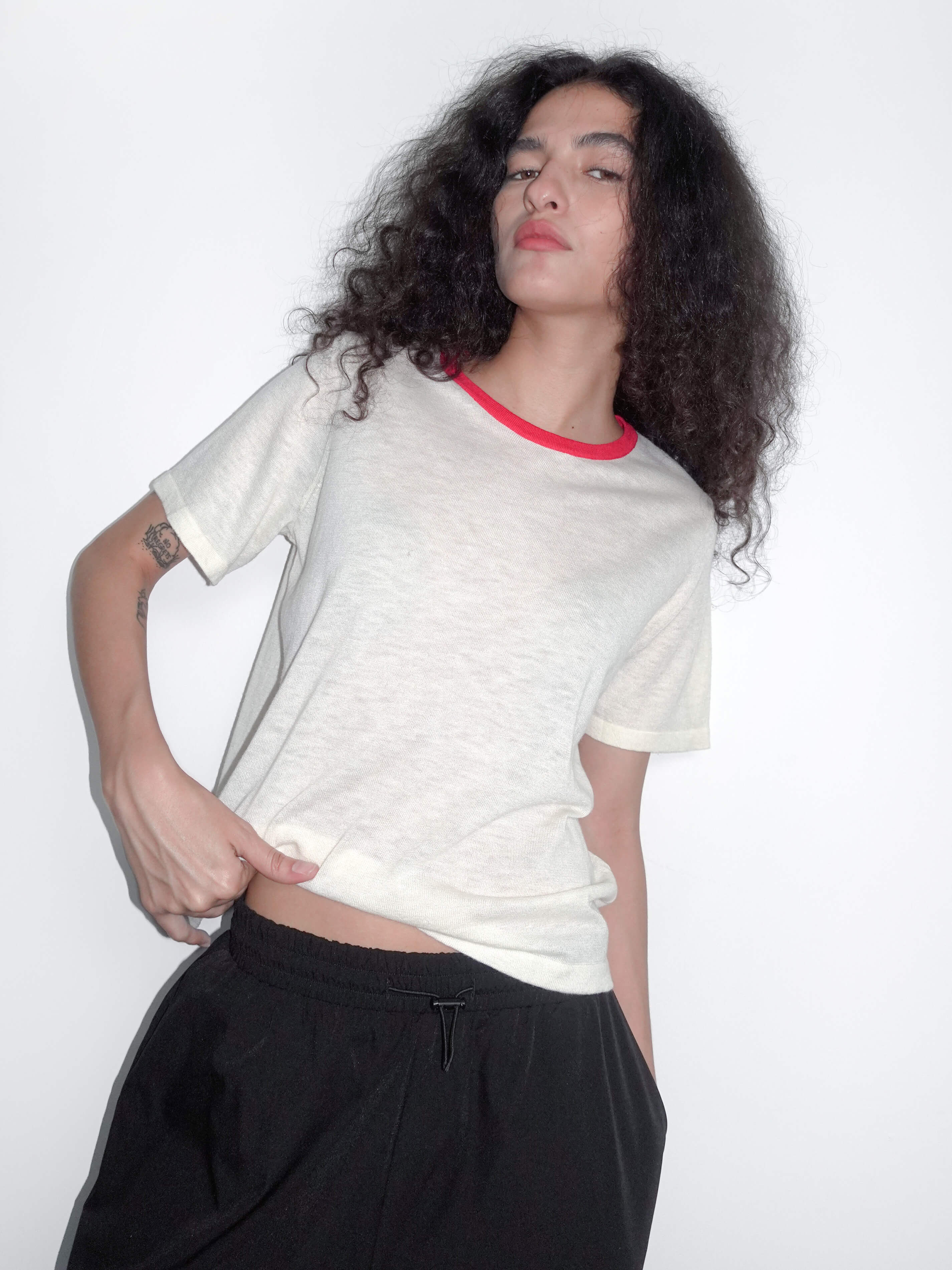 Contrast Color T-shirt with Wool Blend-3