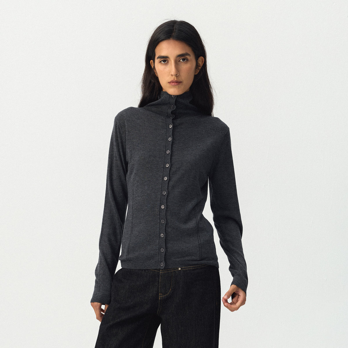 CUBIC High Neck Button Knit Cardigan-9