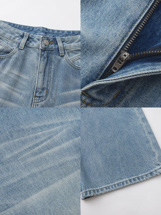 High-Waist Wide-Leg Washed Denim Jeans