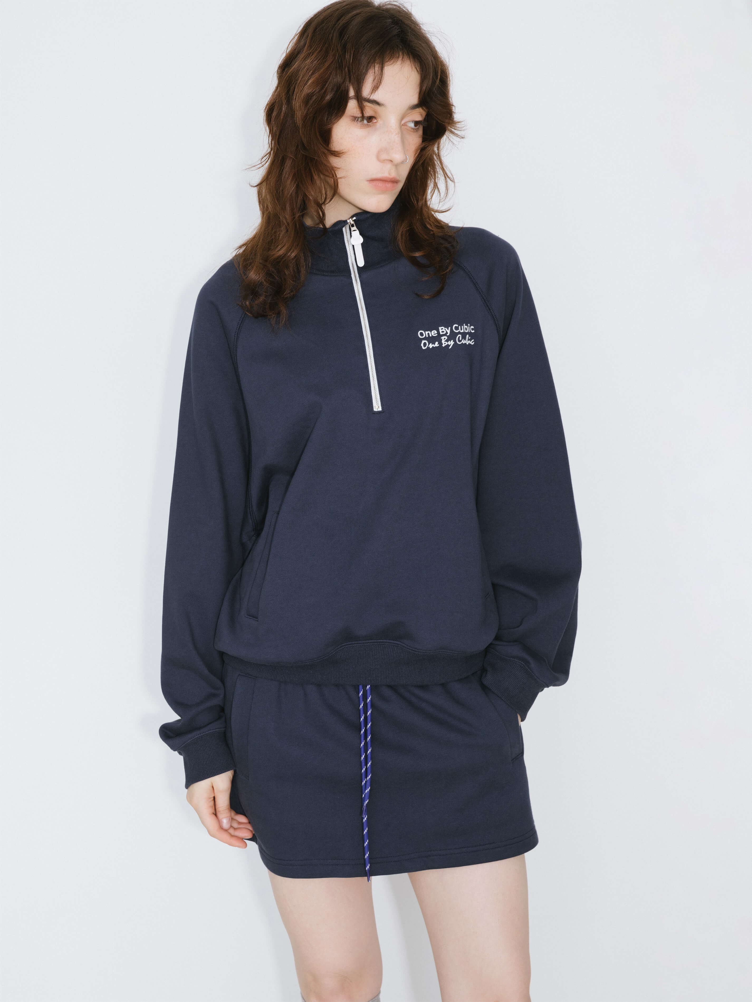 ONE BY CUBIC Collared Half-Zip Embroidered 100% Cotton Sweatshirt-10
