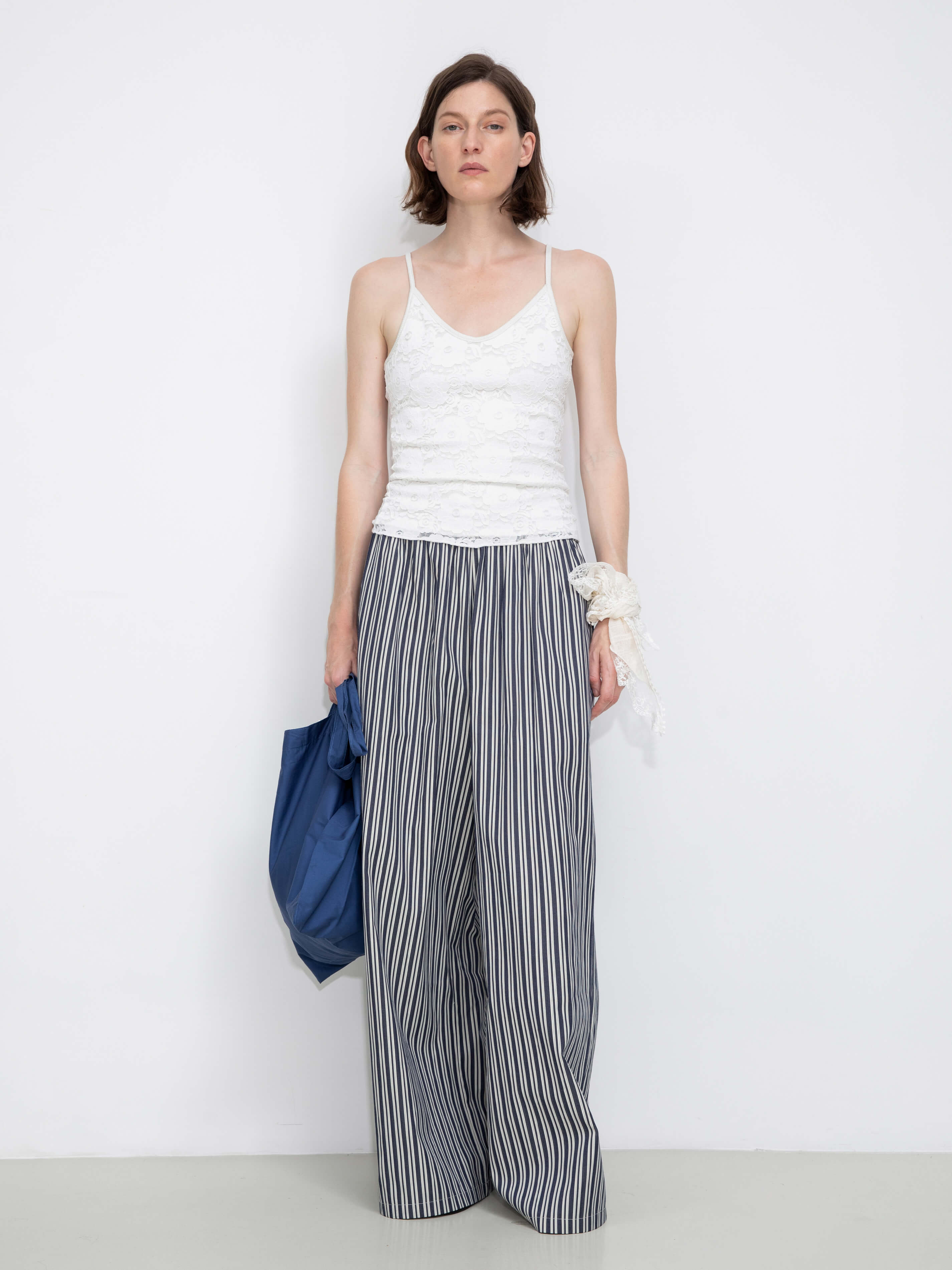Pleated Striped Wide-Leg Trousers-8