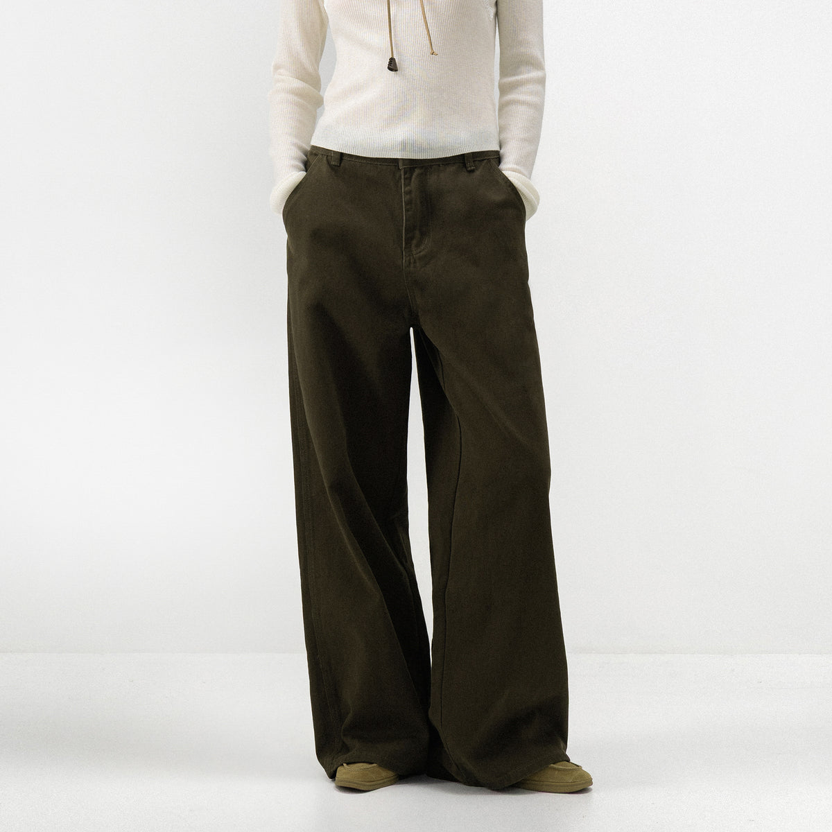 Washed Cotton Wide Leg Jeans-9