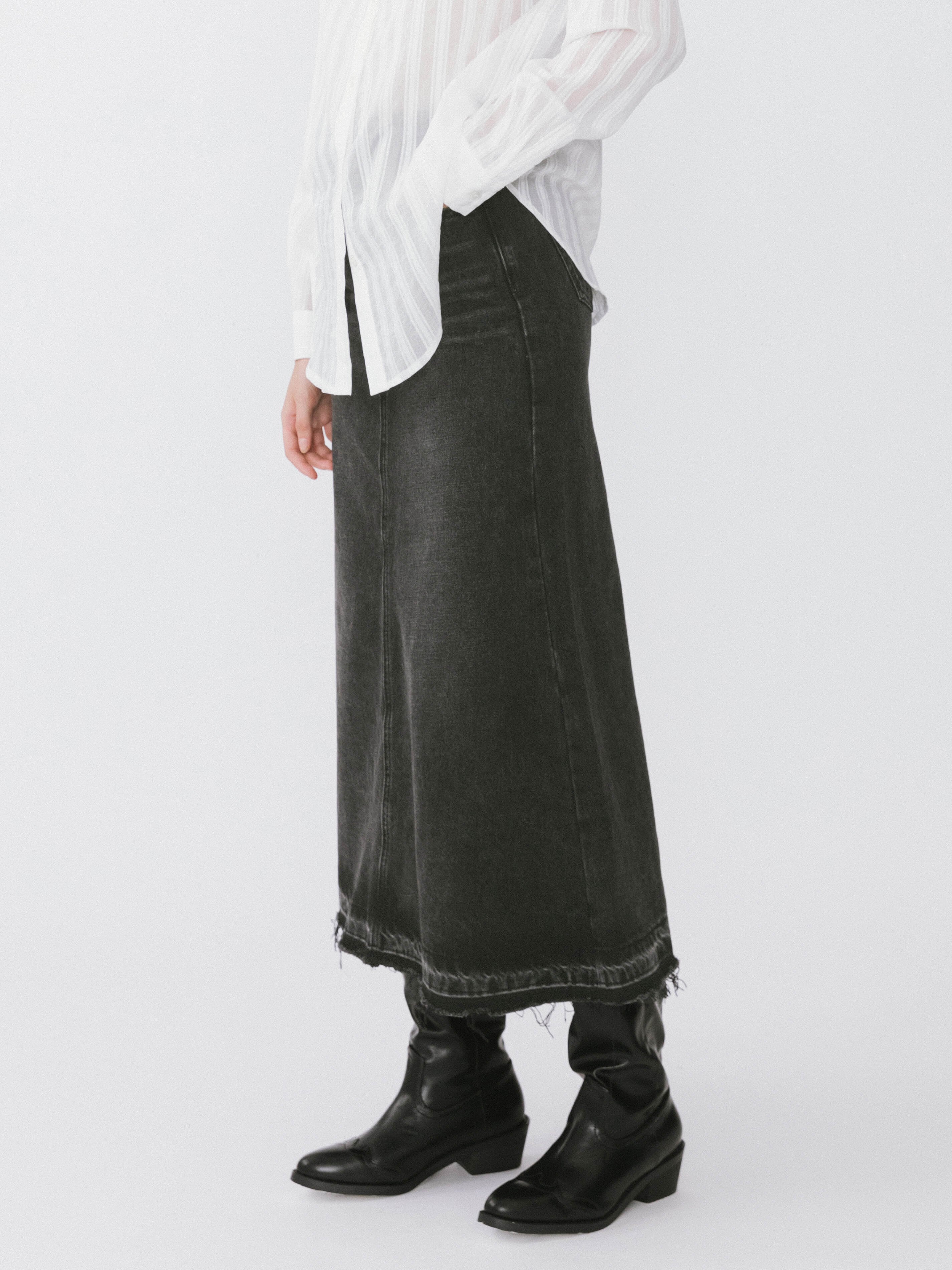 A-line Denim Maxi Skirt-10