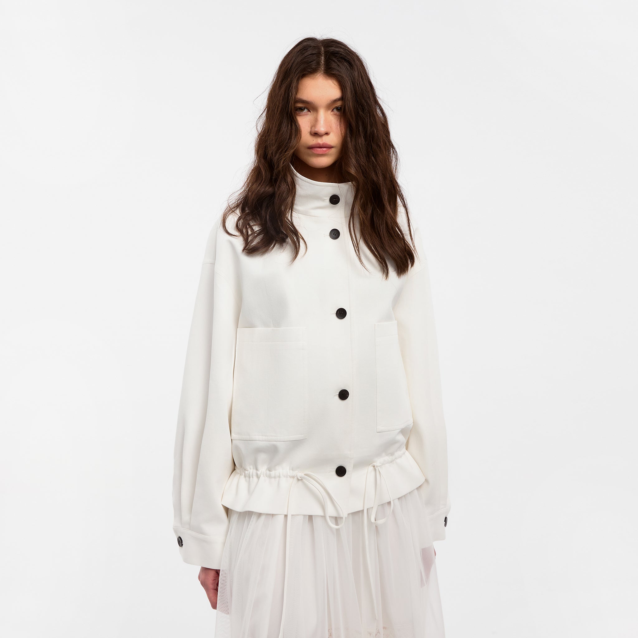 CUBIC Lyocell Drawstring Short Trench Coat-9