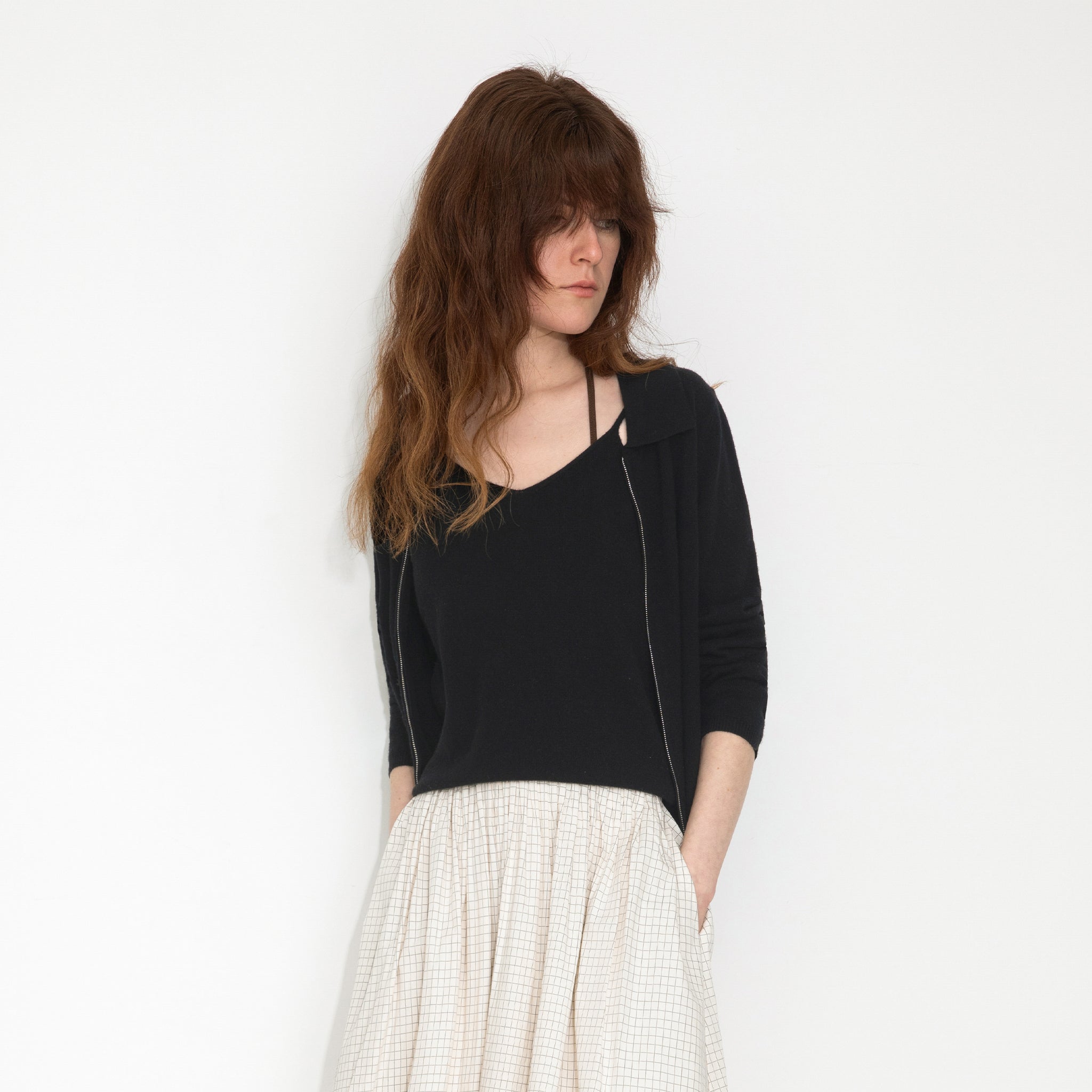 Zip-Up Collared Cropped Knit Cardigan & Vest Set-9