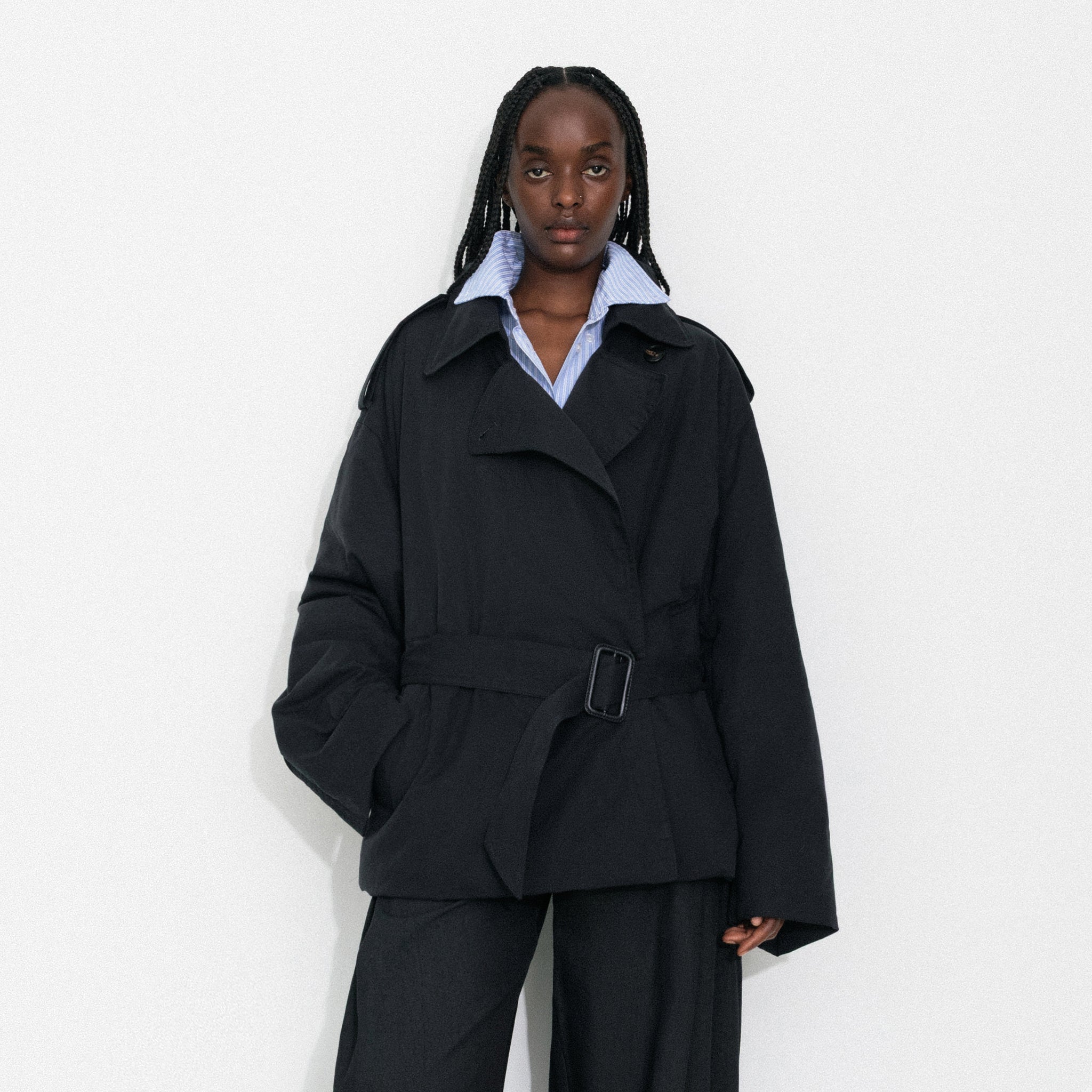 Dark Oversized Waist-Cinched Down Coat-9