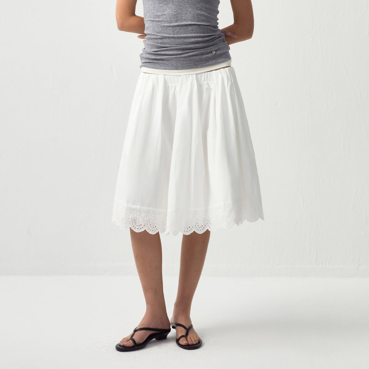 Embroidered A-Line Cotton Midi Skirt-9