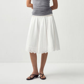Embroidered A-Line Cotton Midi Skirt