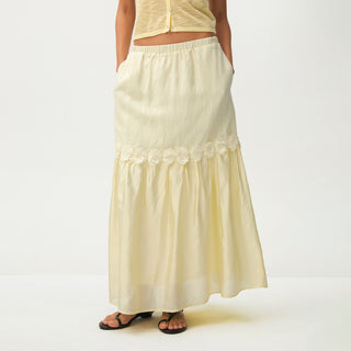 CUBIC Floral Appliqué Tiered Maxi Skirt
