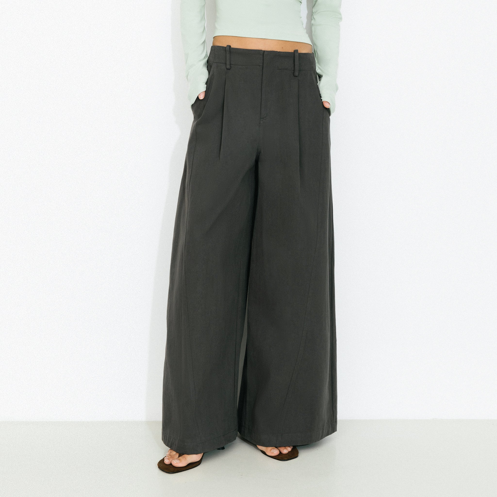 100% Cotton High-Waisted Wide-Leg Casual Trousers-3