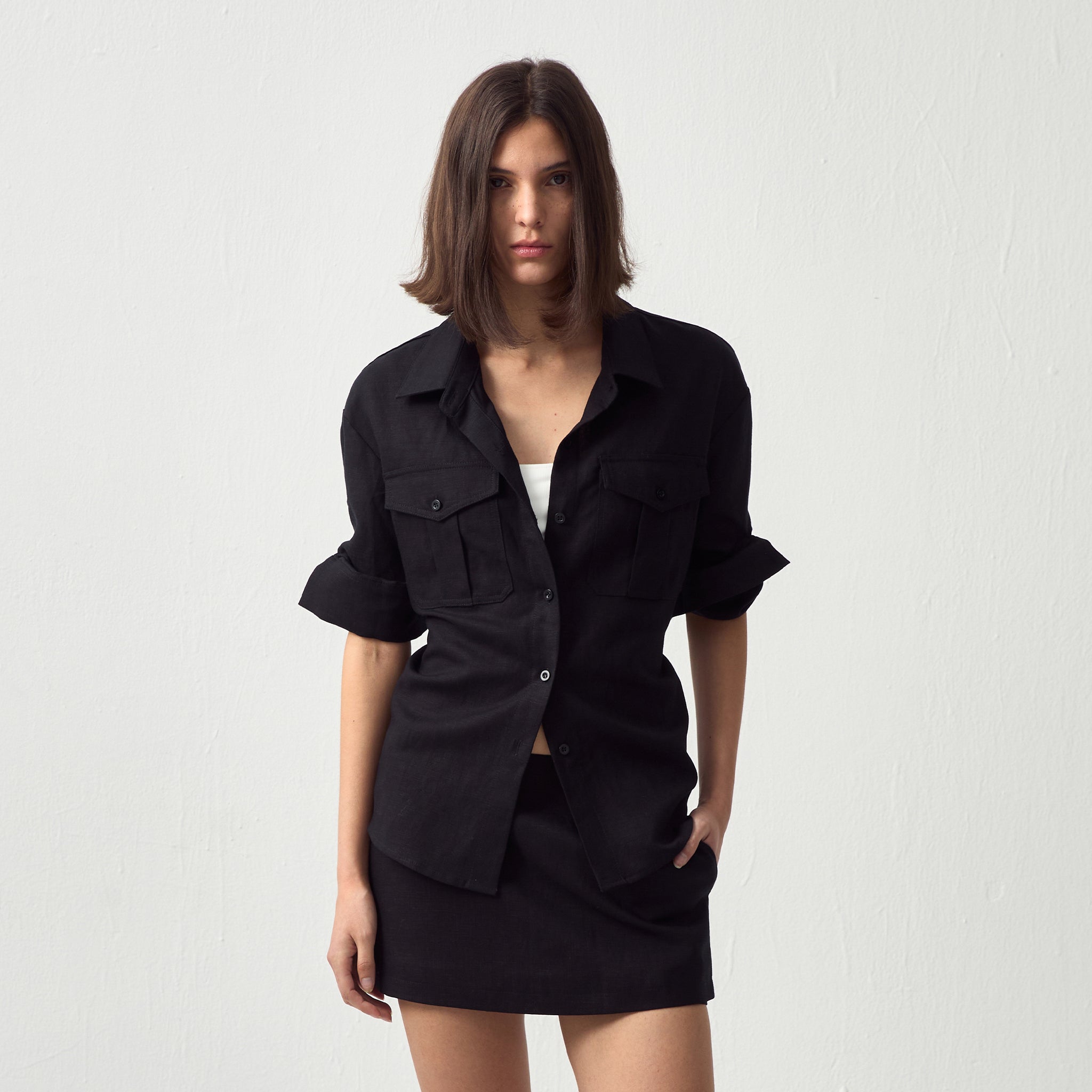 CUBIC Utility Cinched Linen Shirt-9