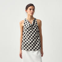 CUBIC Linen Blend Halter Check Top