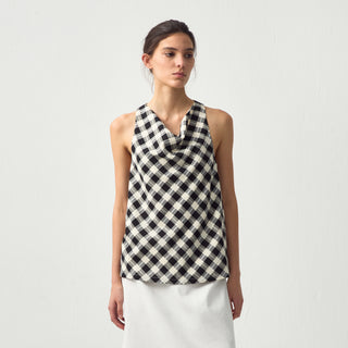 CUBIC Linen Blend Halter Check Top