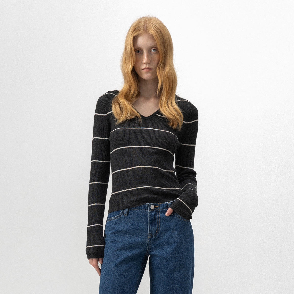 CUBIC Striped Scoop-Neck Fitted Top-9