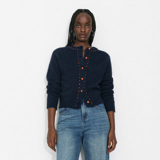 Wool-Blend Contrast Ribbed Cuff Cardigan