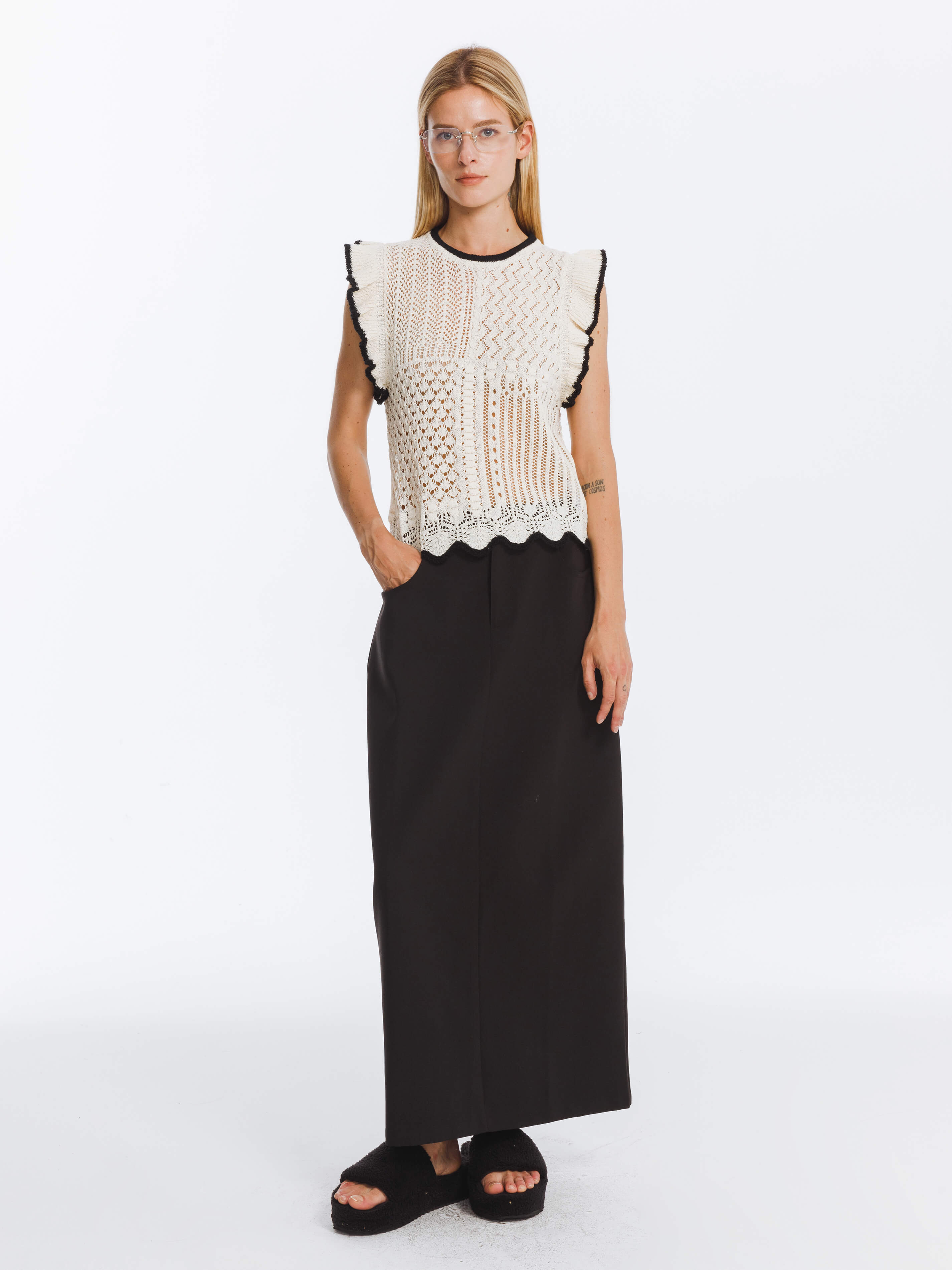 High Waist Long skirt with Back Slit-10