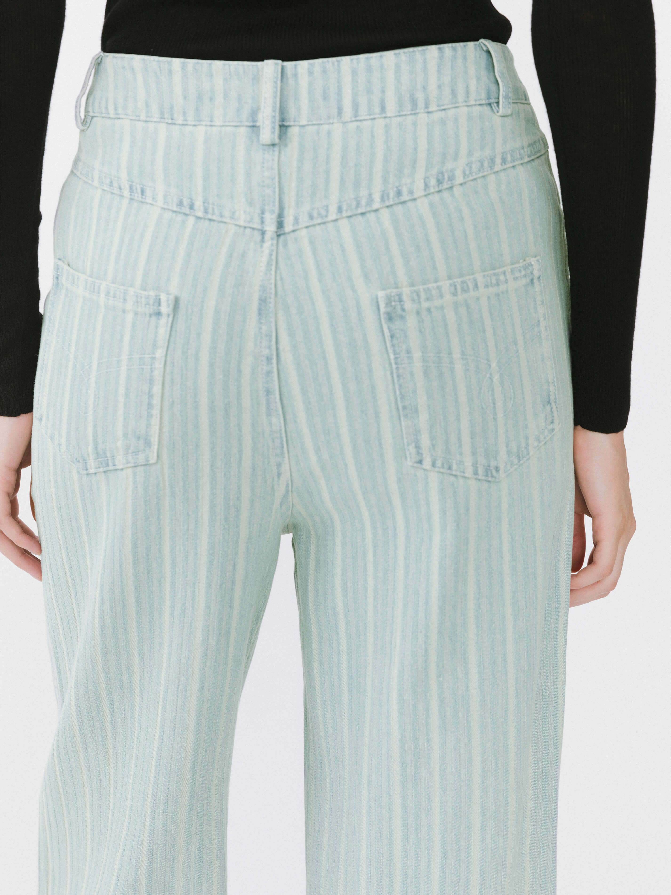 Pinstriped Wide Leg Cropped Jeans-9
