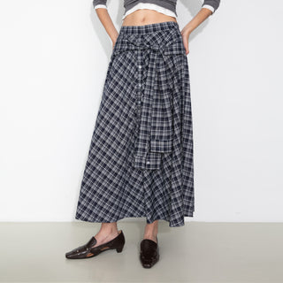 Plaid A-Line Skirt with Faux Shirt Sleeve Tie