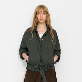 Stand-Collar Washed Twill Utility Jacket
