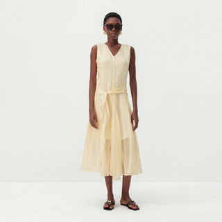 CUBIC Ramie & Chiffon Two-Piece Belted Midi Dress