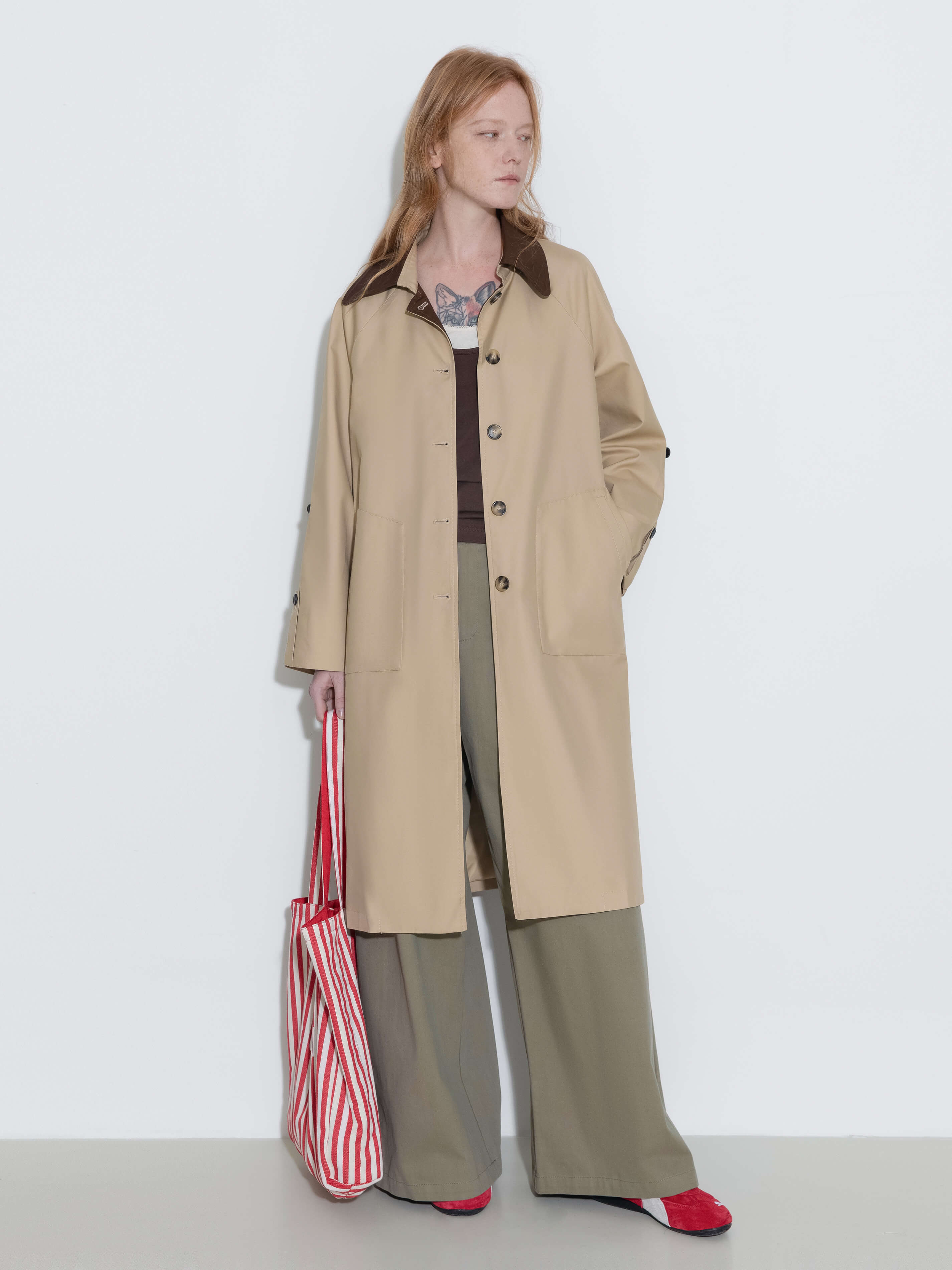 Color-Blocked Collar Long Trench Coat-10