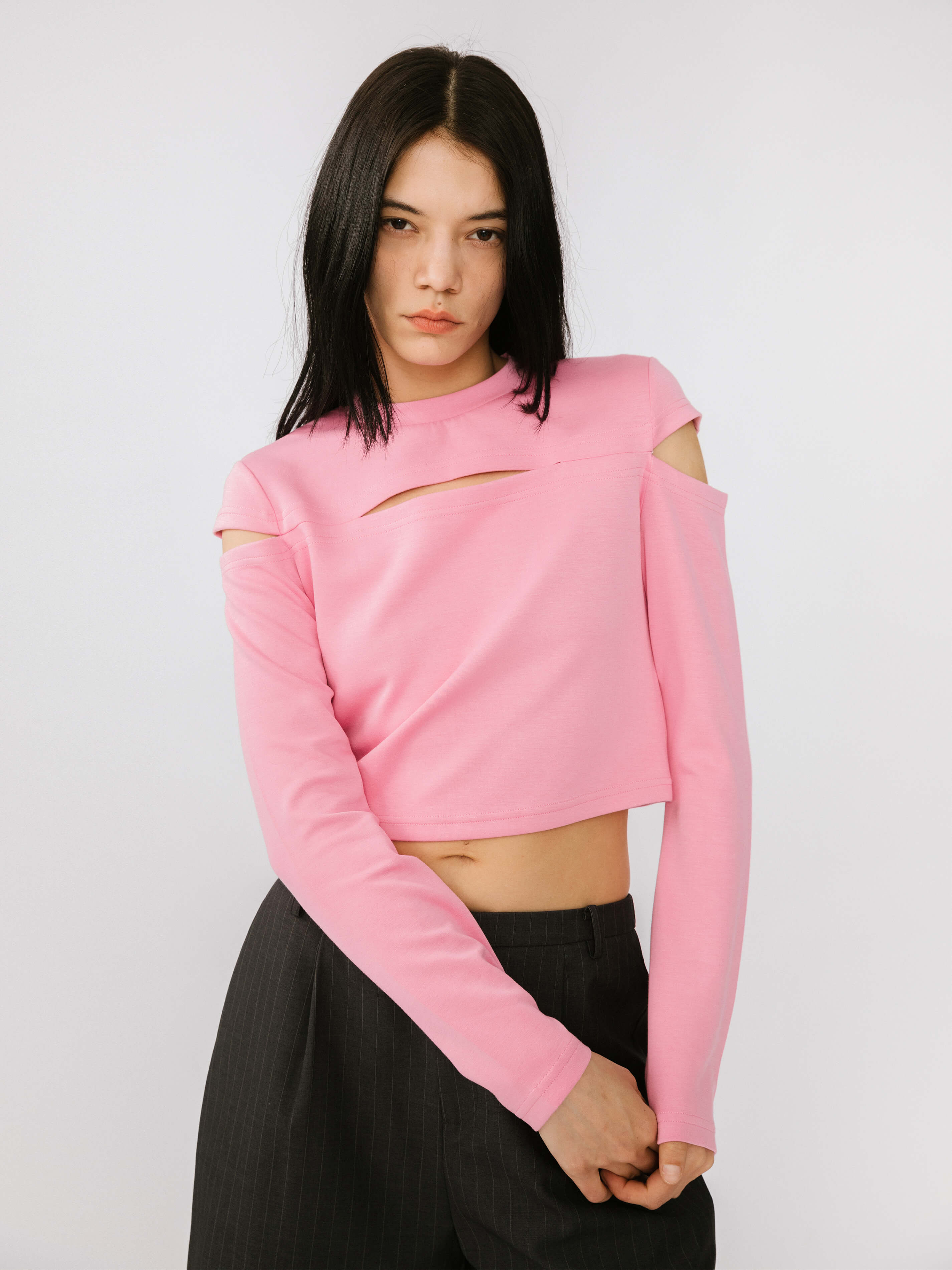 Cut Out Long Sleeve Crop Top-9