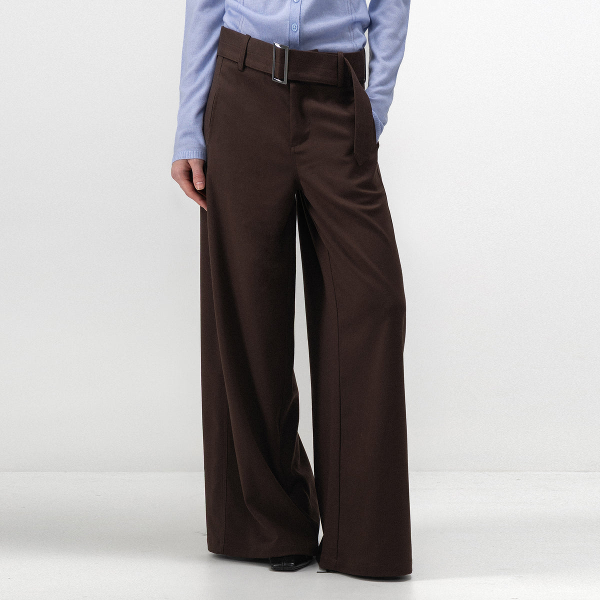 CUBIC Belted Wide-Leg Tailored Trousers-9