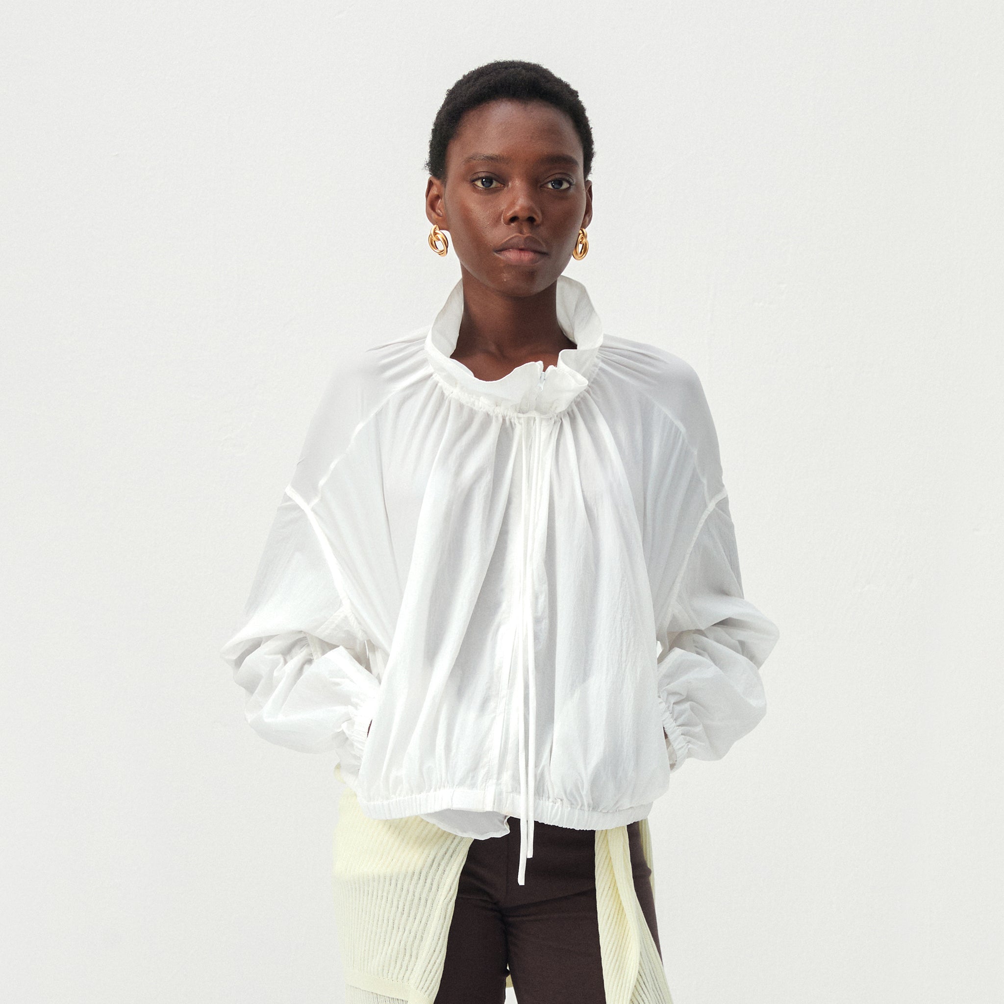 CUBIC Nylon Drawstring Collar Sheer Windbreaker Jacket-9