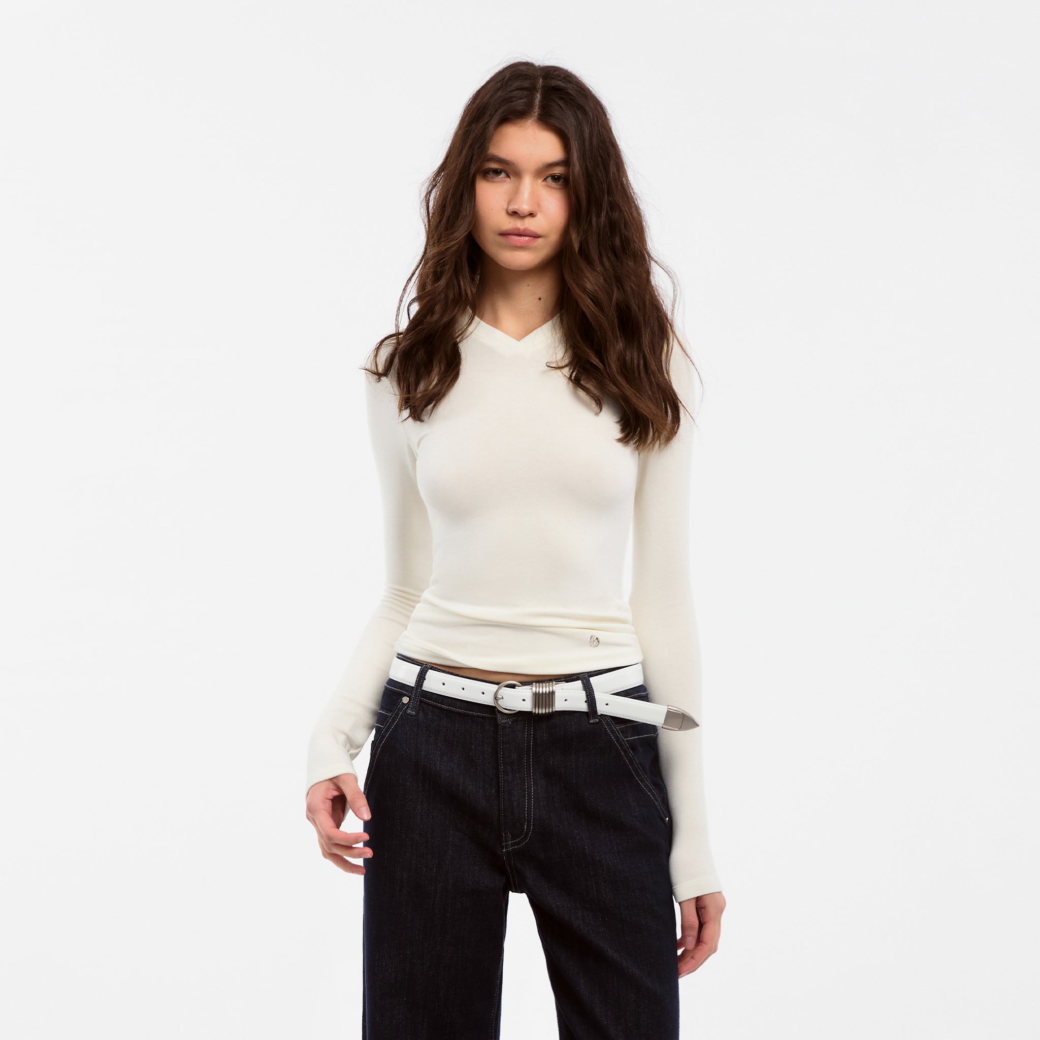CUBIC Wool Blend V-Neck Knit T-Shirt-9