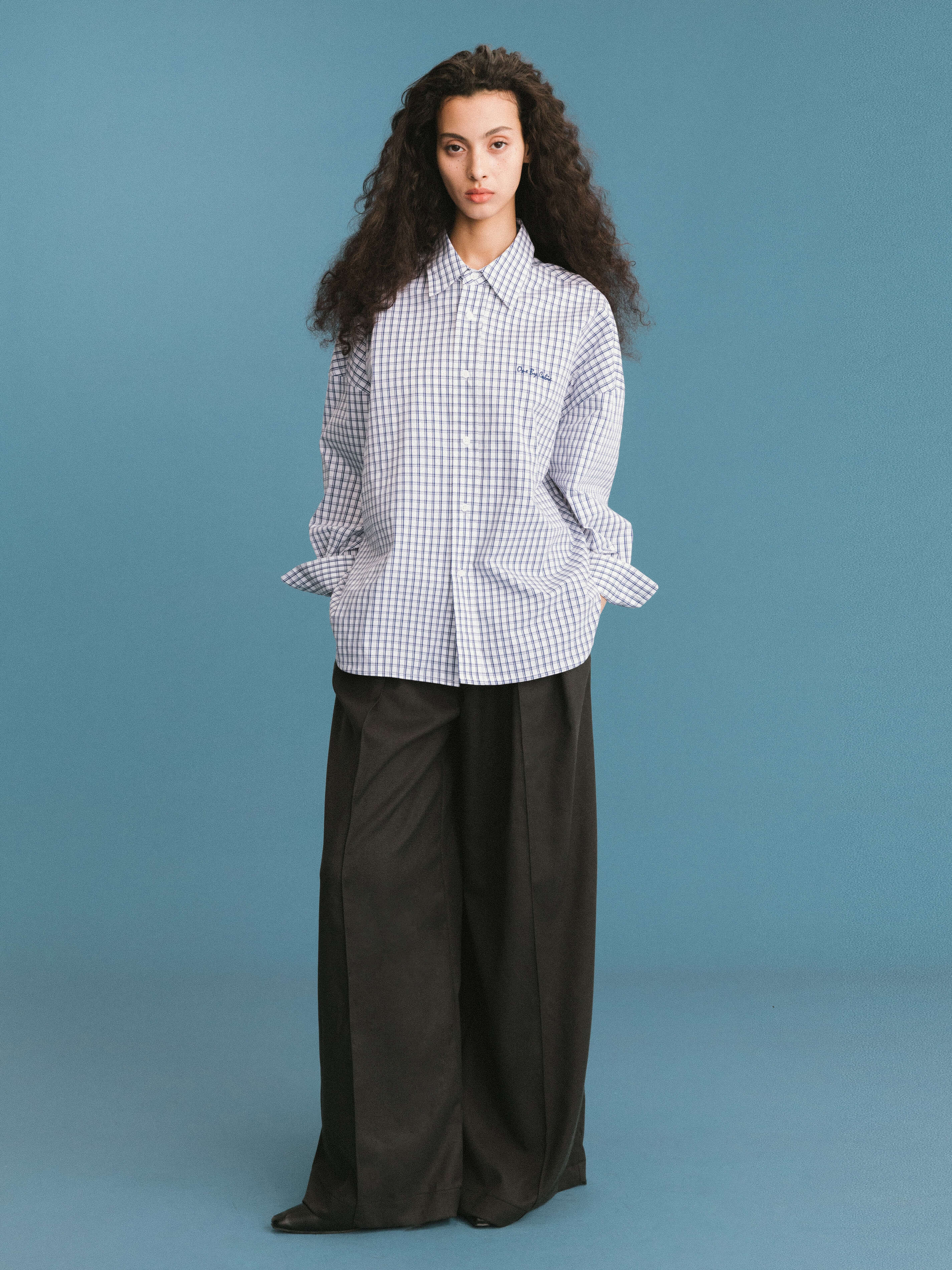 ONE BY CUBIC Checked Oversized Cotton Shirt-11