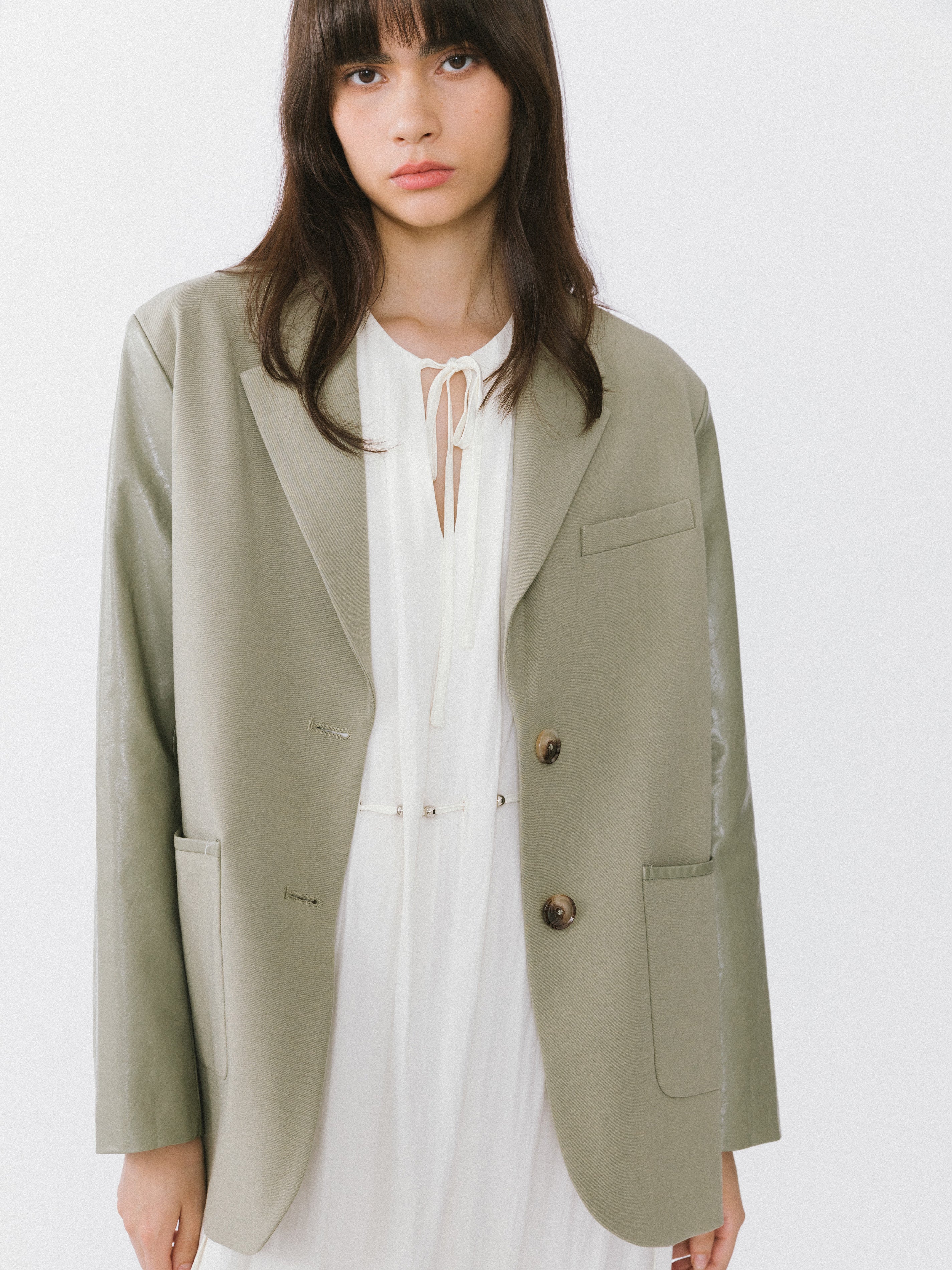 Faux Leather and Wool Oversized Blazer-10