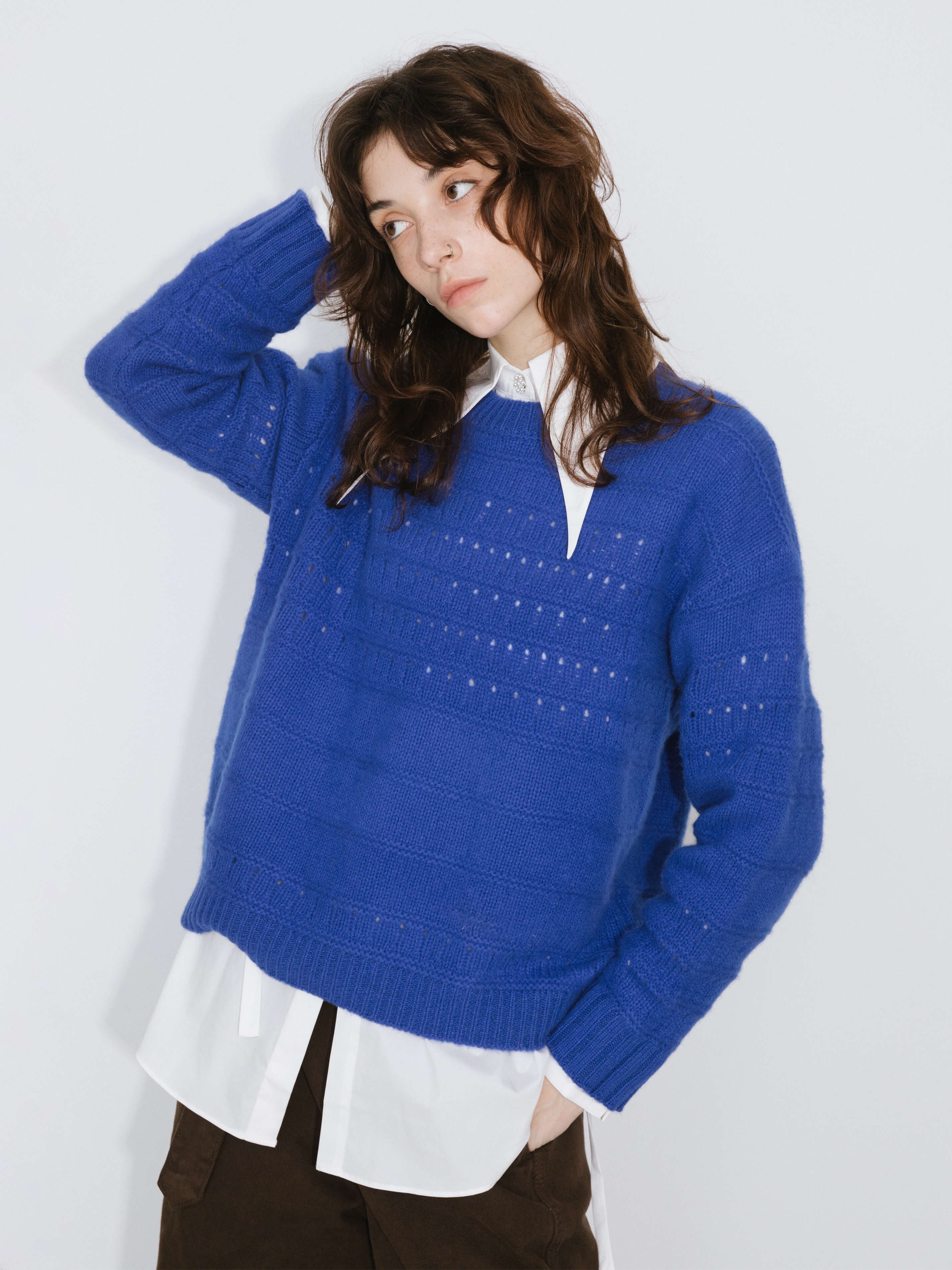 Hollowed 100% Wool Long Sleeves Knit Sweater-8