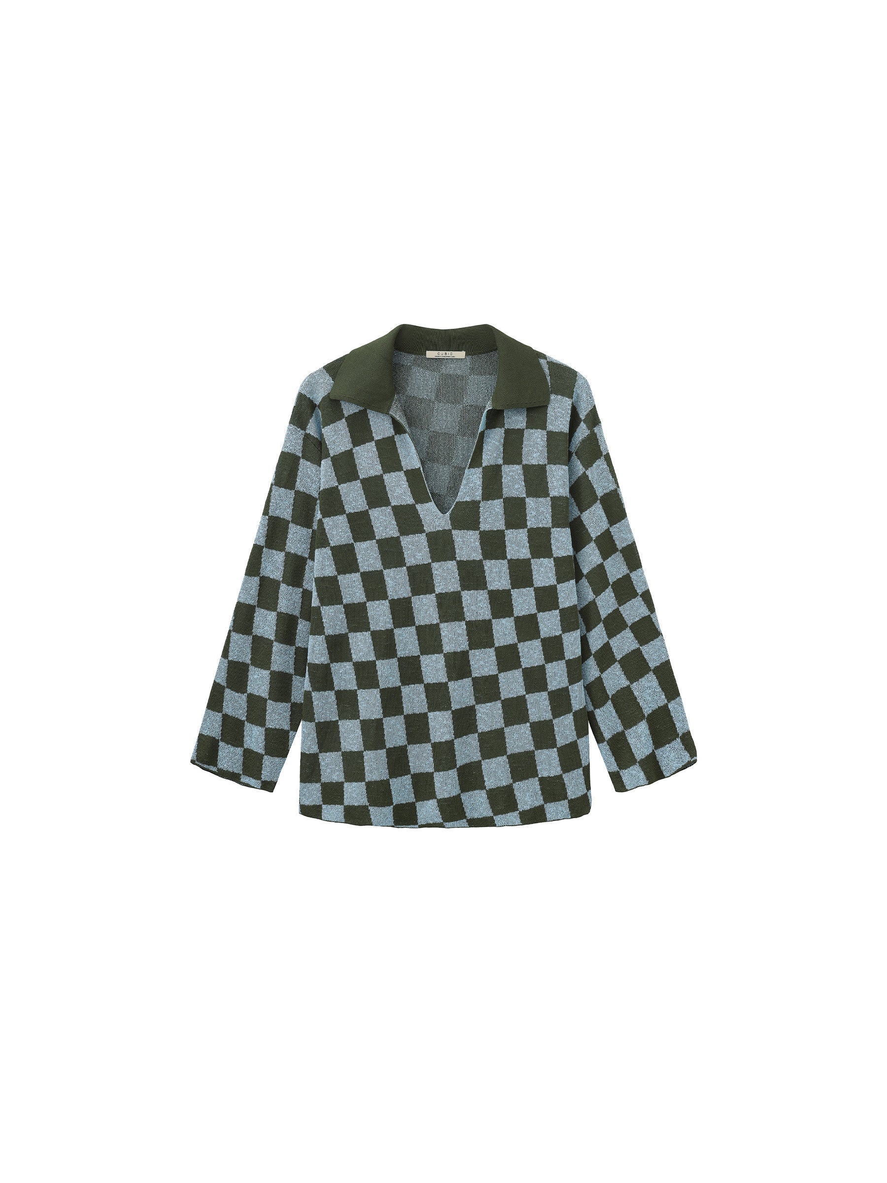 Checkerboard Contrast Knit Top-9