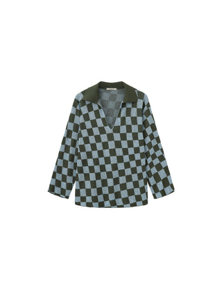 Checkerboard Contrast Knit Top