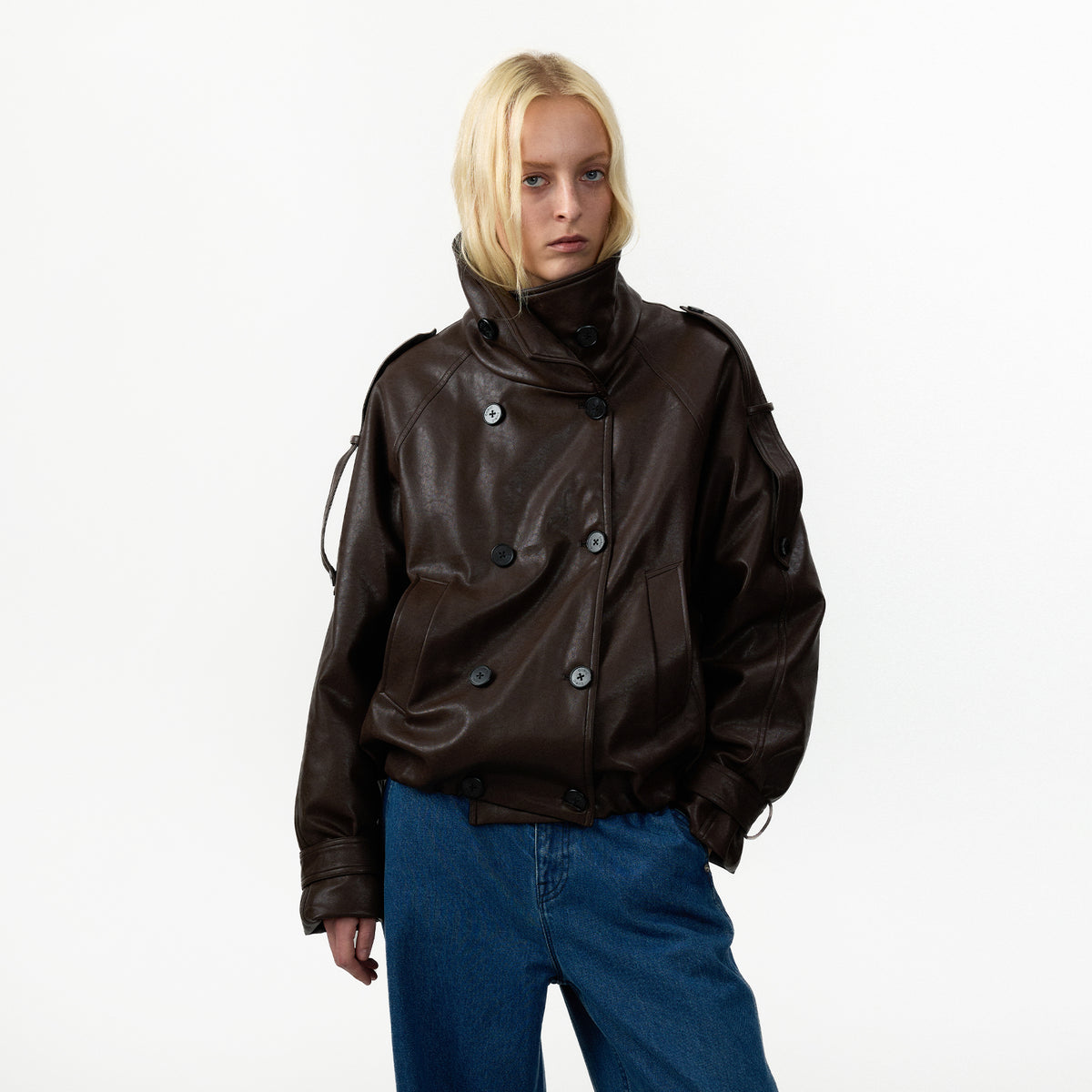 CUBIC Faux Leather Down Jacket-9