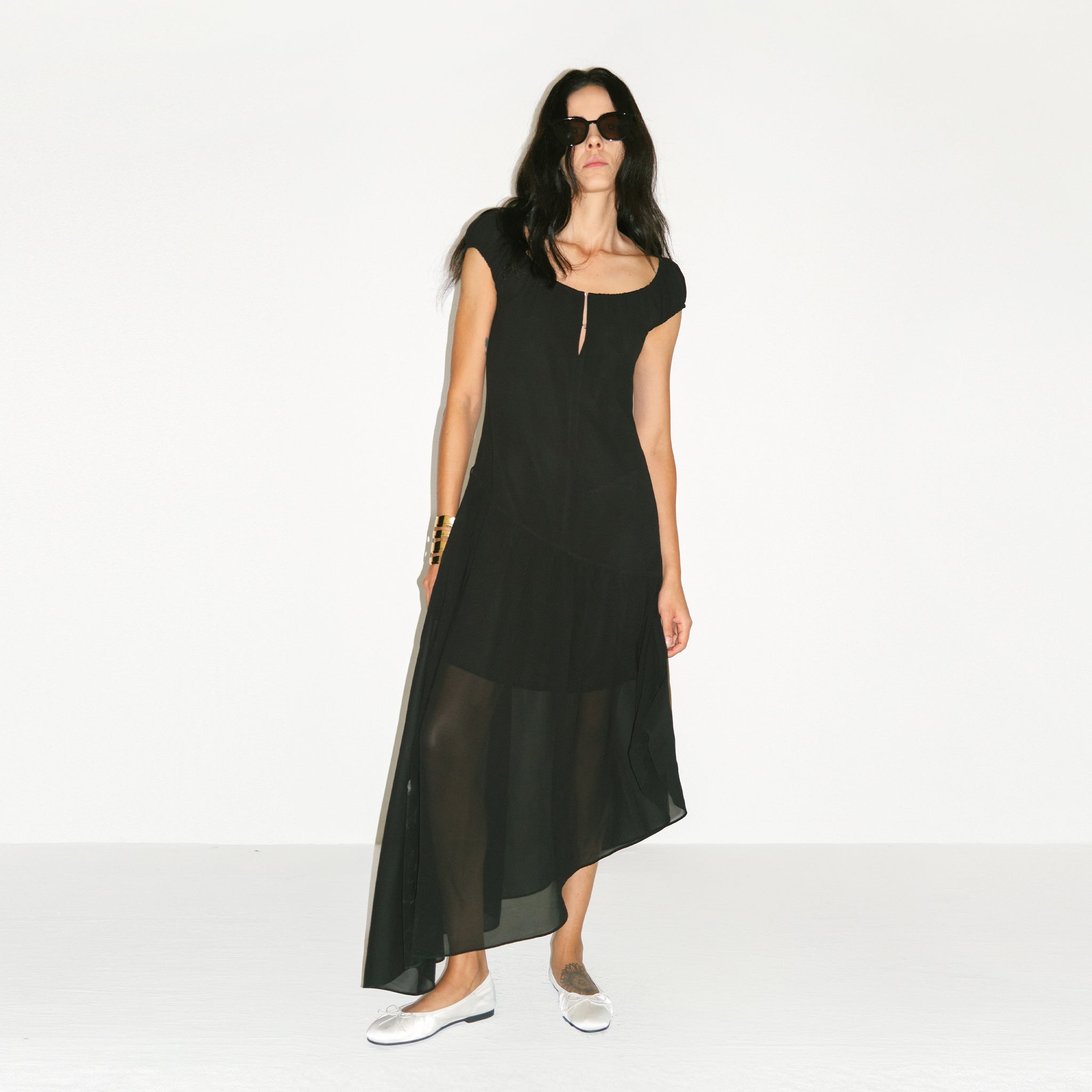 CUBIC Abstract Print Asymmetrical Chiffon Midi Dress-9