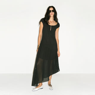 CUBIC Abstract Print Asymmetrical Chiffon Midi Dress