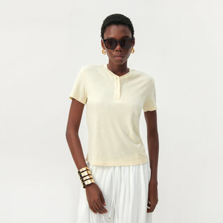 CUBIC Lyocell-Linen Blend Henley Neck Top