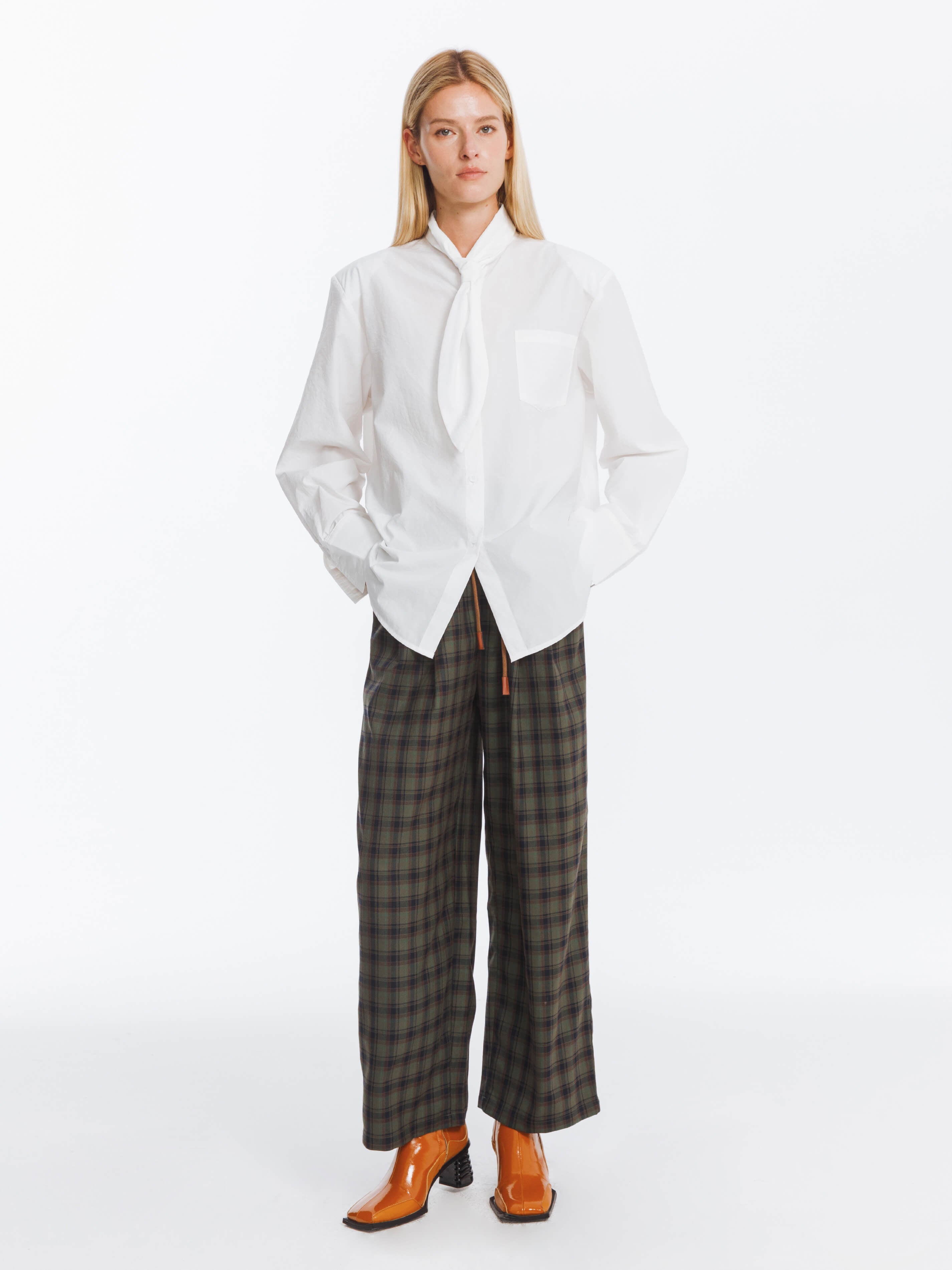 Wide Leg Tartan Casual Trousers-9