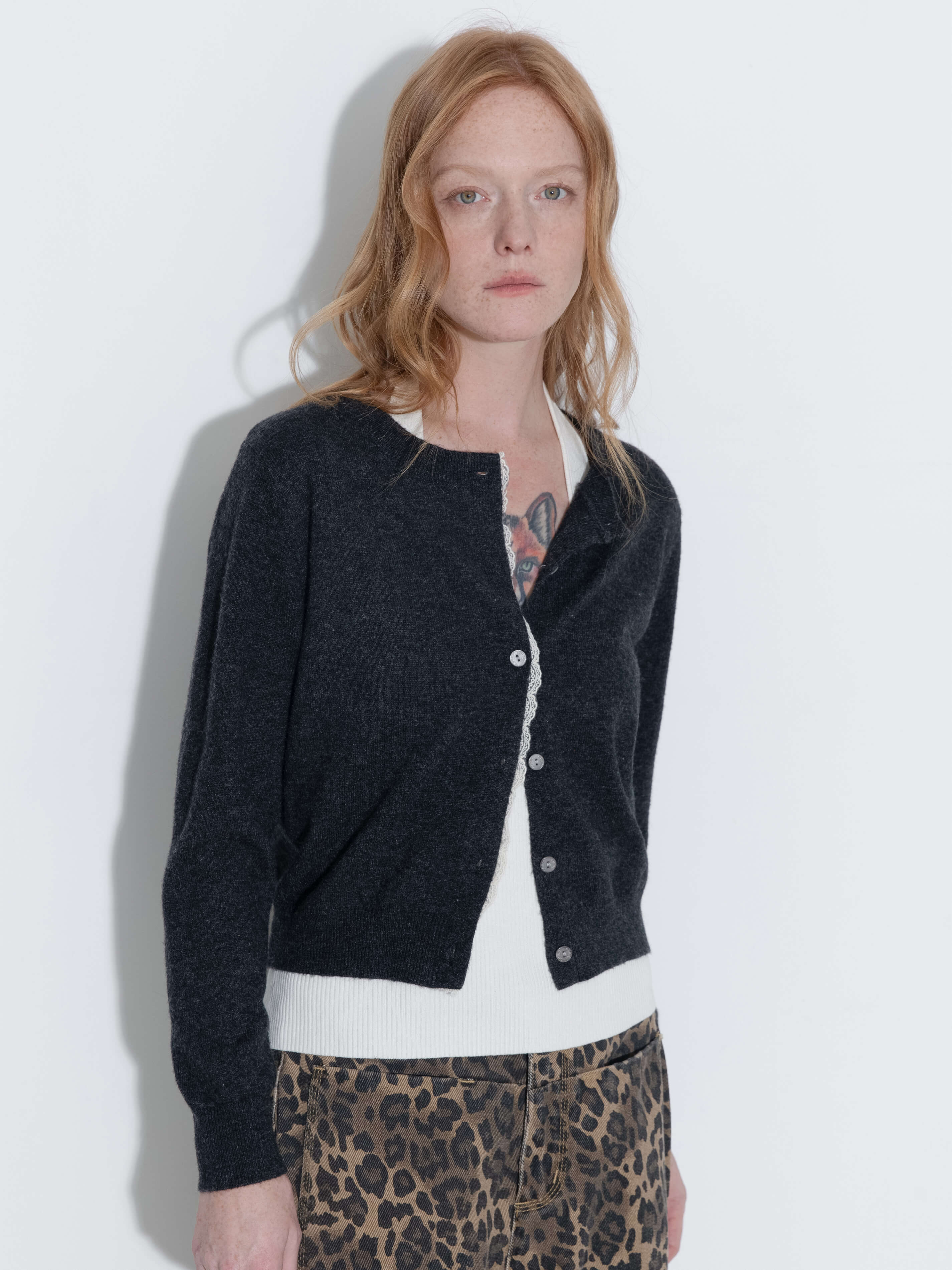 Lace Trim Knit Wool Cardigan-10