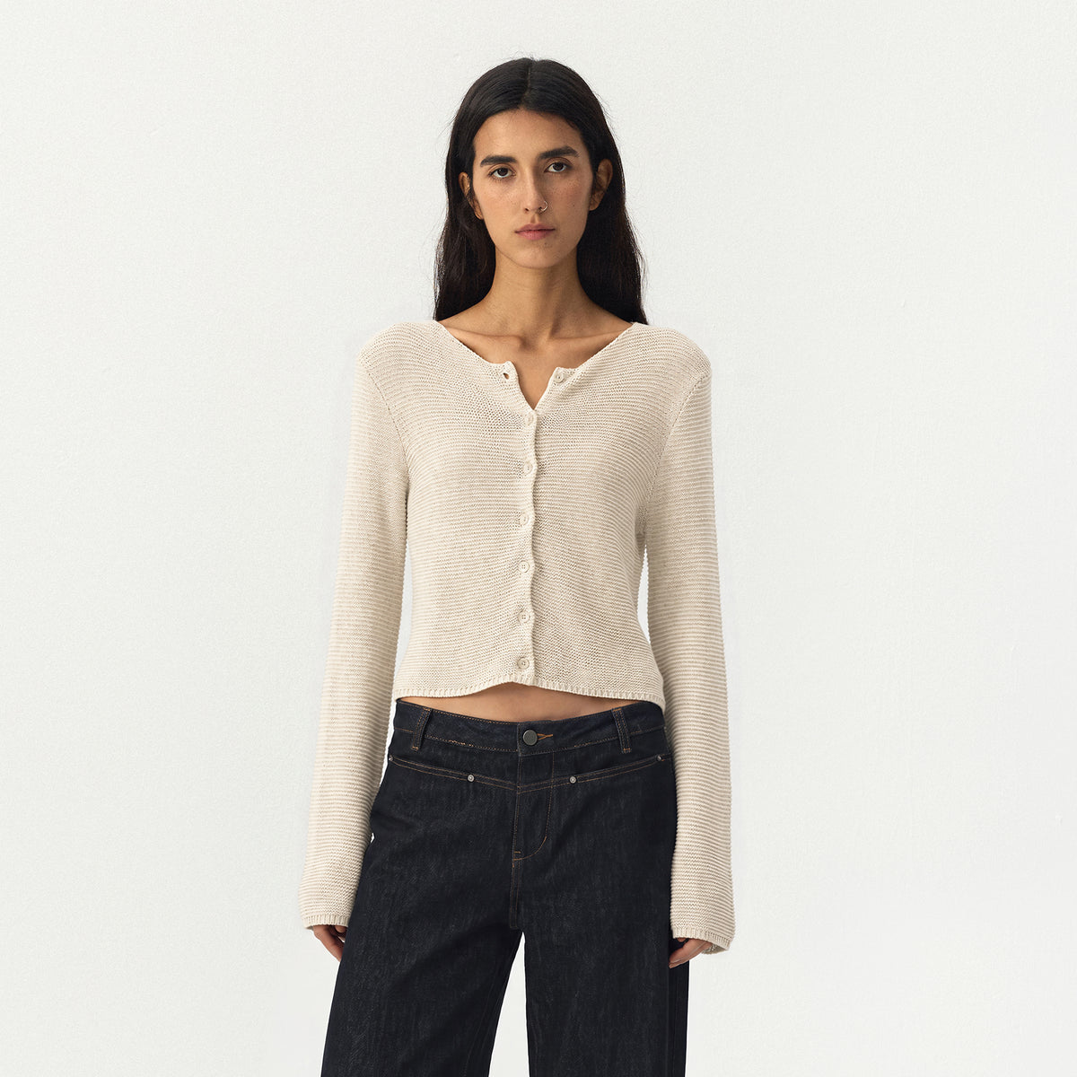 CUBIC Scoop Neck Button Knit Cardigan-9