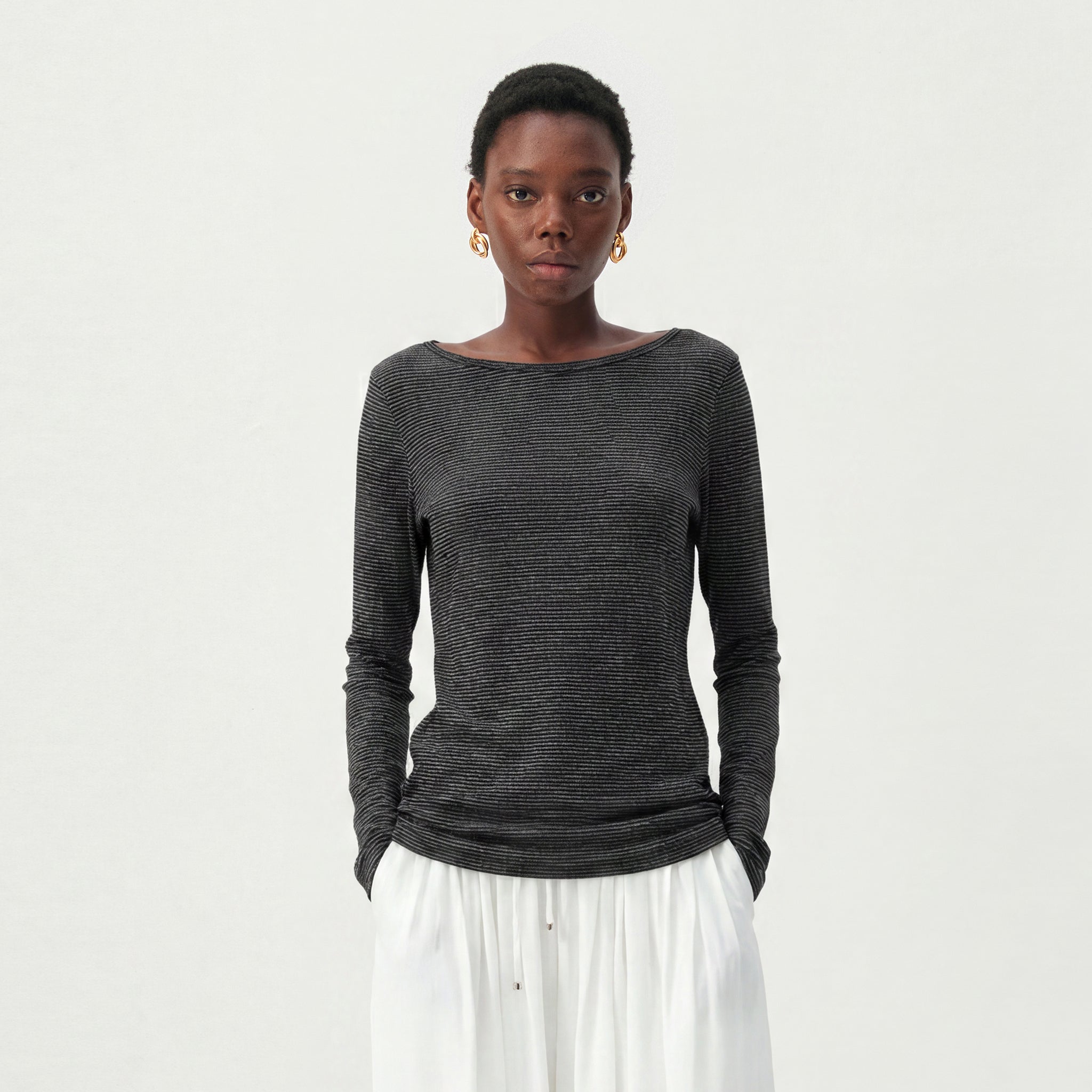 CUBIC Lyocell-Blend Boat Neck Long Sleeve Top-9