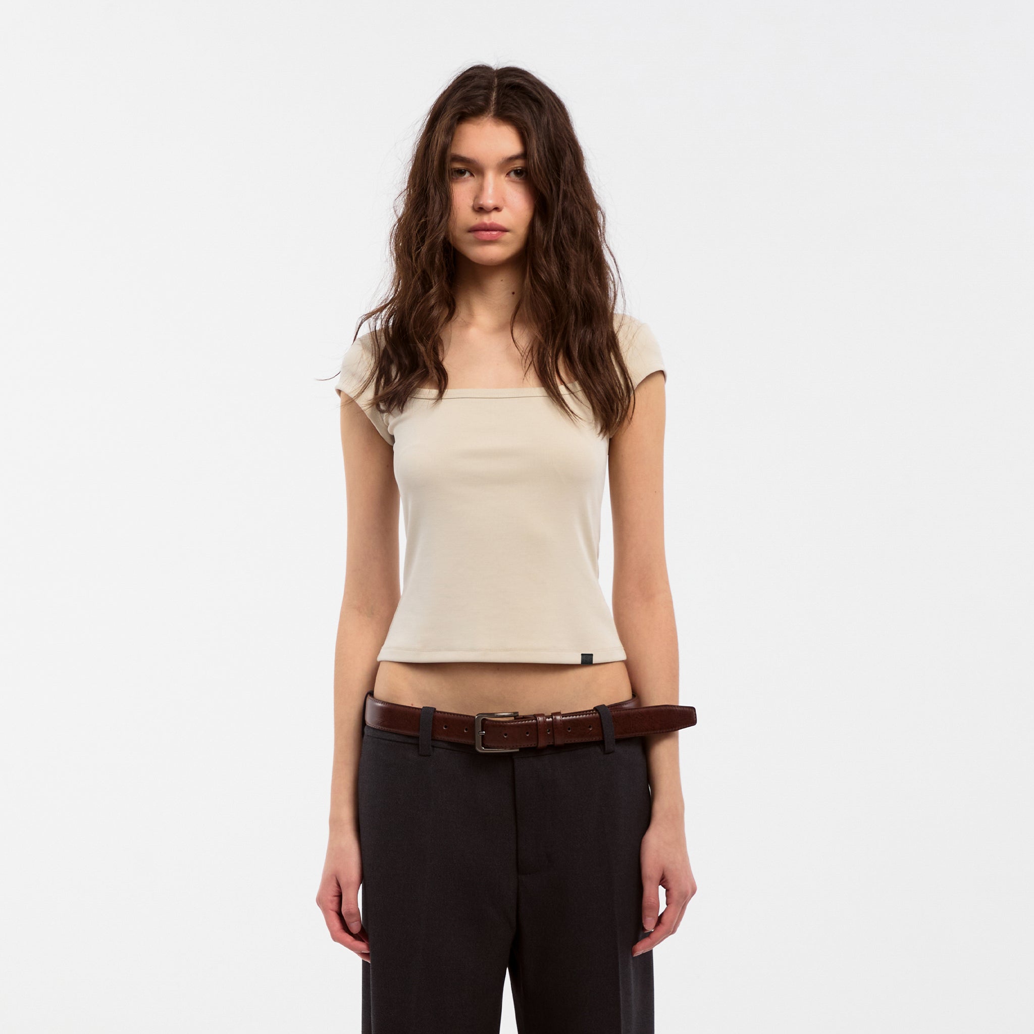 CUBIC Modal Square Neck Short-sleeved T-shirt-4