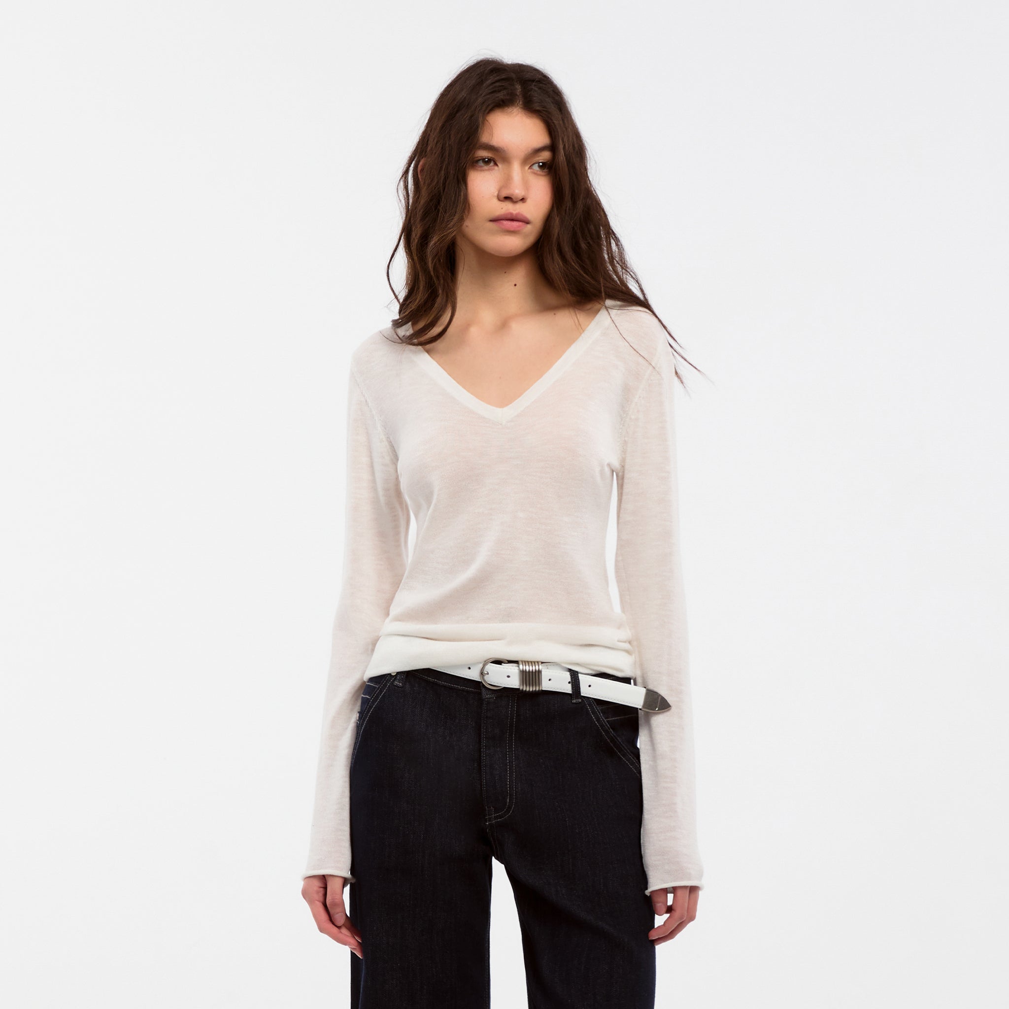 CUBIC Tencel Linen Blend V-Neck Knit Sweater-9