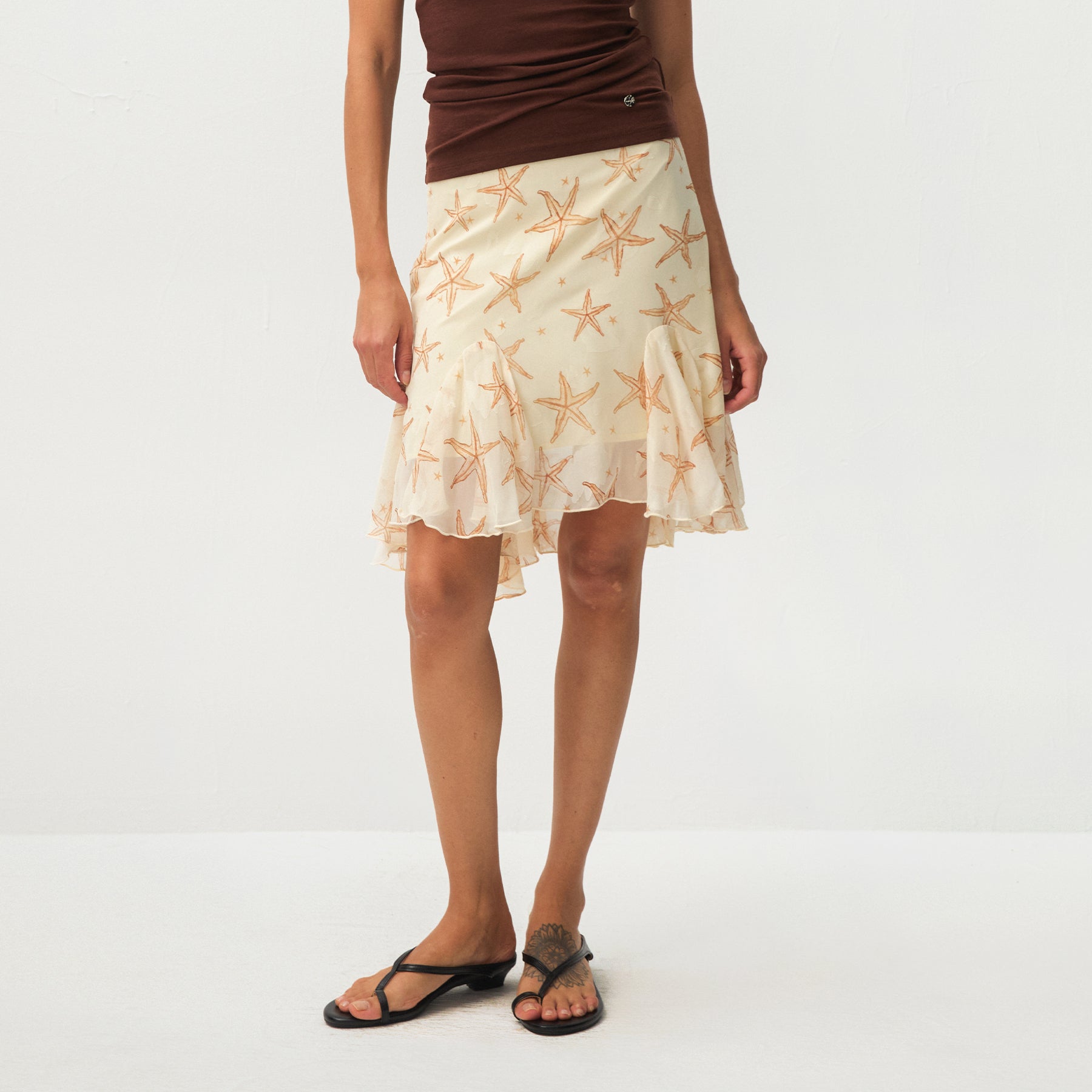 CUBIC Starfish Print Flare Midi Skirt-9