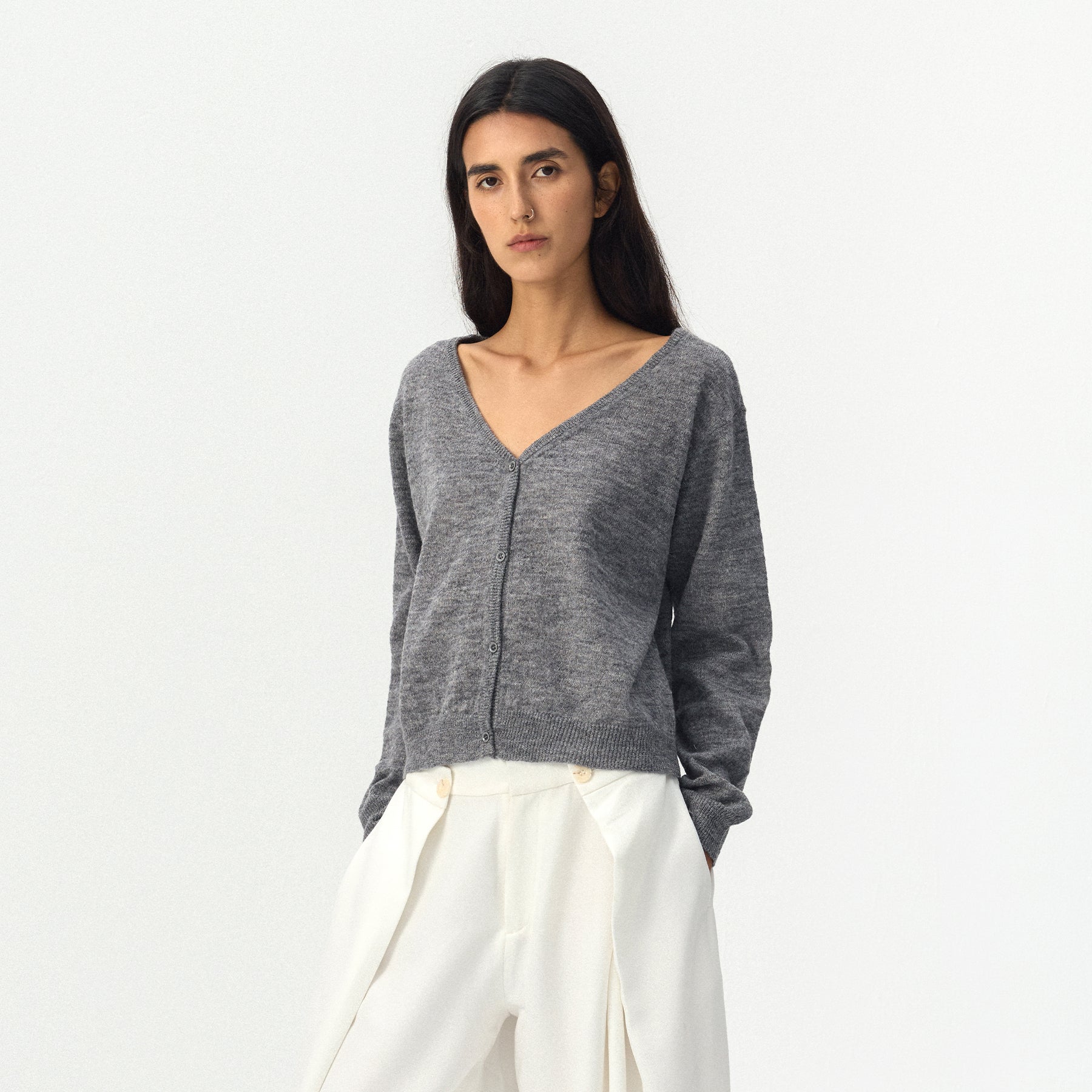 CUBIC Relaxed V-Neck Knit Cardigan-9